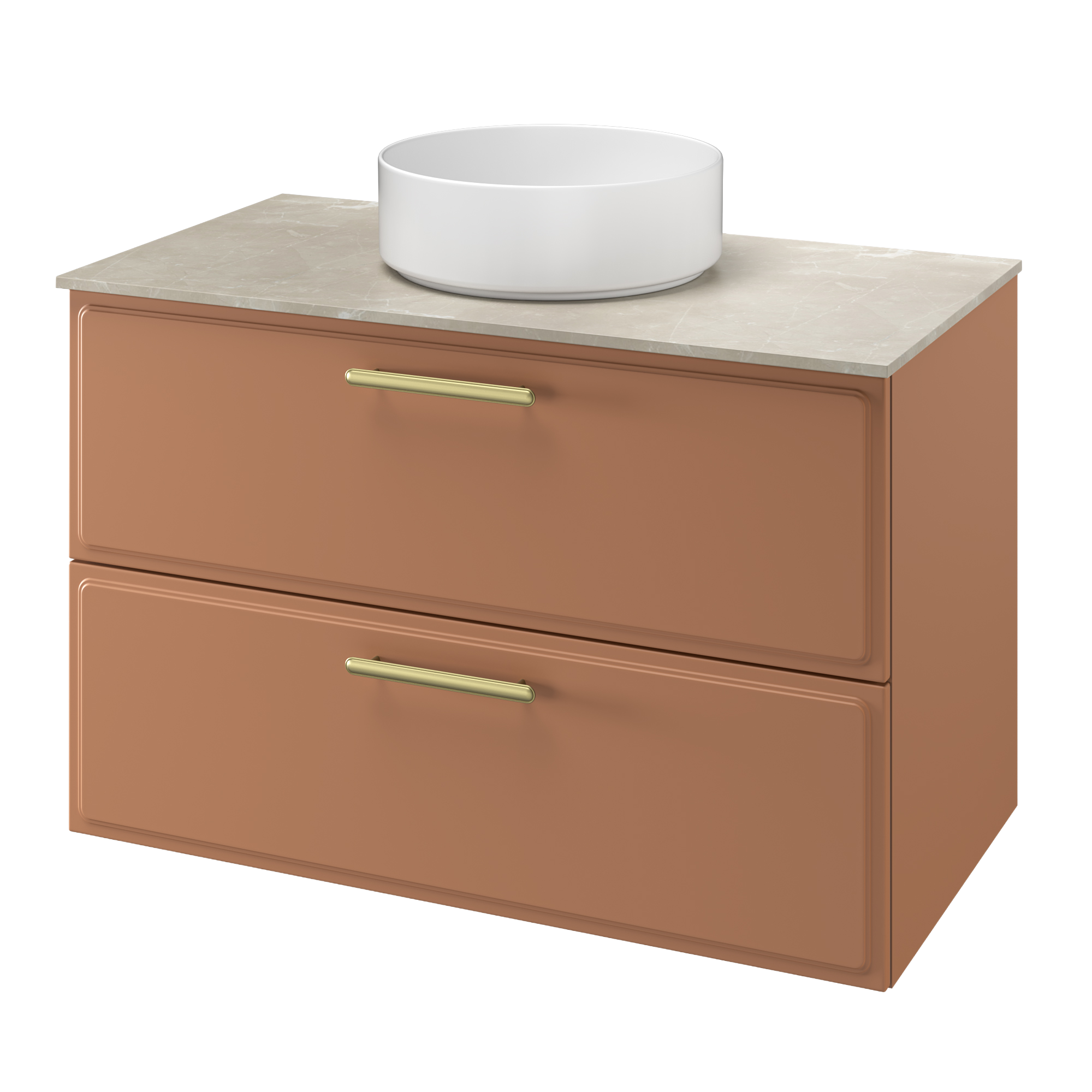 Zestaw szafka pod umywalkę z umywalką nablatową Pearl 2 szuflady 90 cm terrakota Sensea