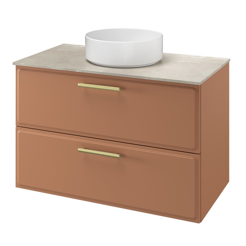 Zestaw szafka pod umywalkę z umywalką nablatową Pearl 2 szuflady 90 cm terrakota Sensea