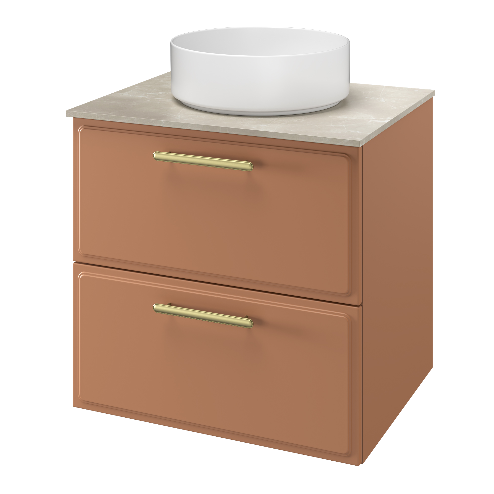 Zestaw szafka pod umywalkę z umywalką nablatową Pearl 2 szuflady 60 cm terrakota Sensea