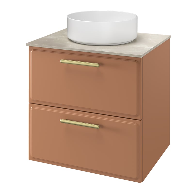 Zestaw szafka pod umywalkę z umywalką nablatową Pearl 2 szuflady 60 cm terrakota Sensea