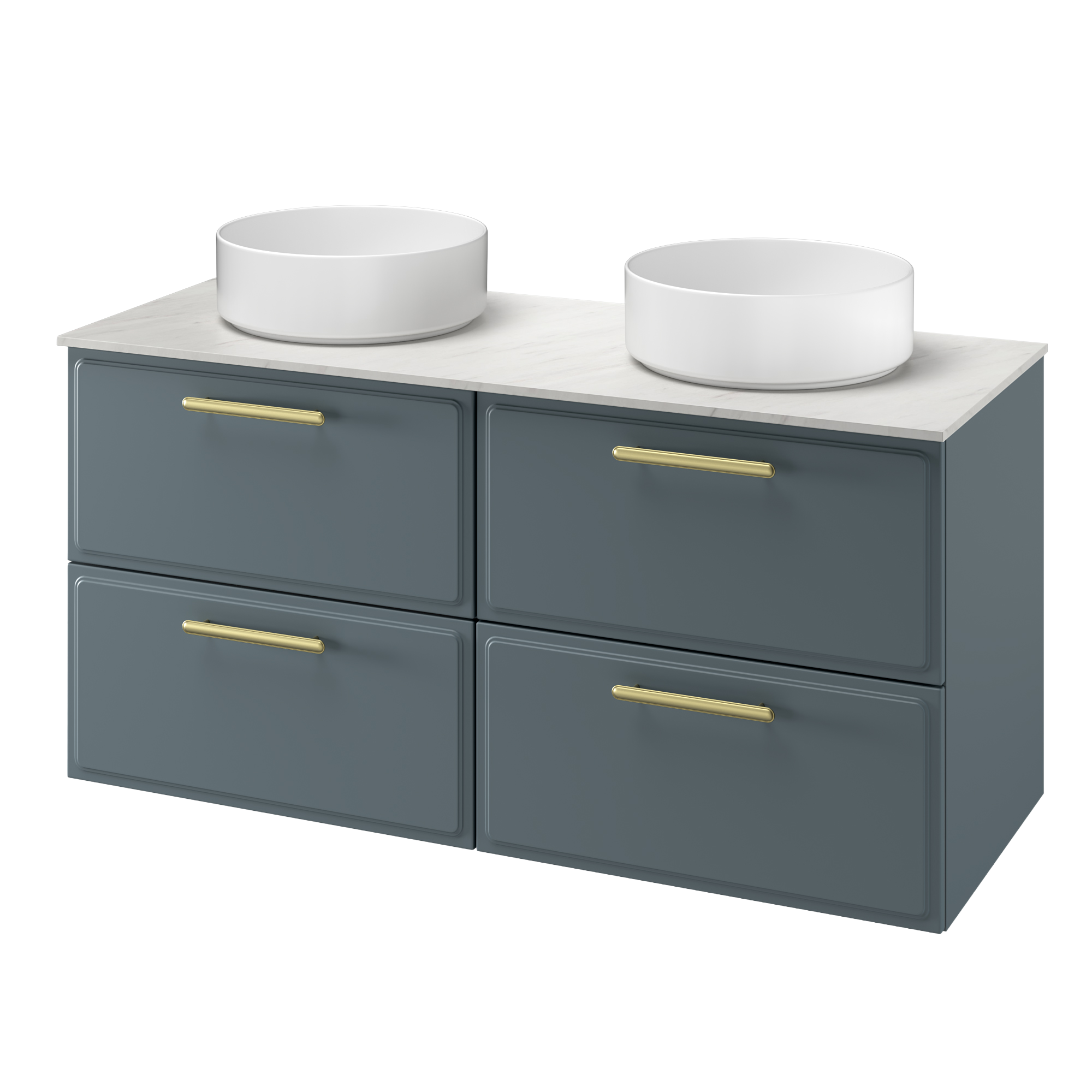 Zestaw szafka pod umywalkę z 2 umywalkami nablatowymi Pearl 4 szuflady 120 cm zielony Sensea