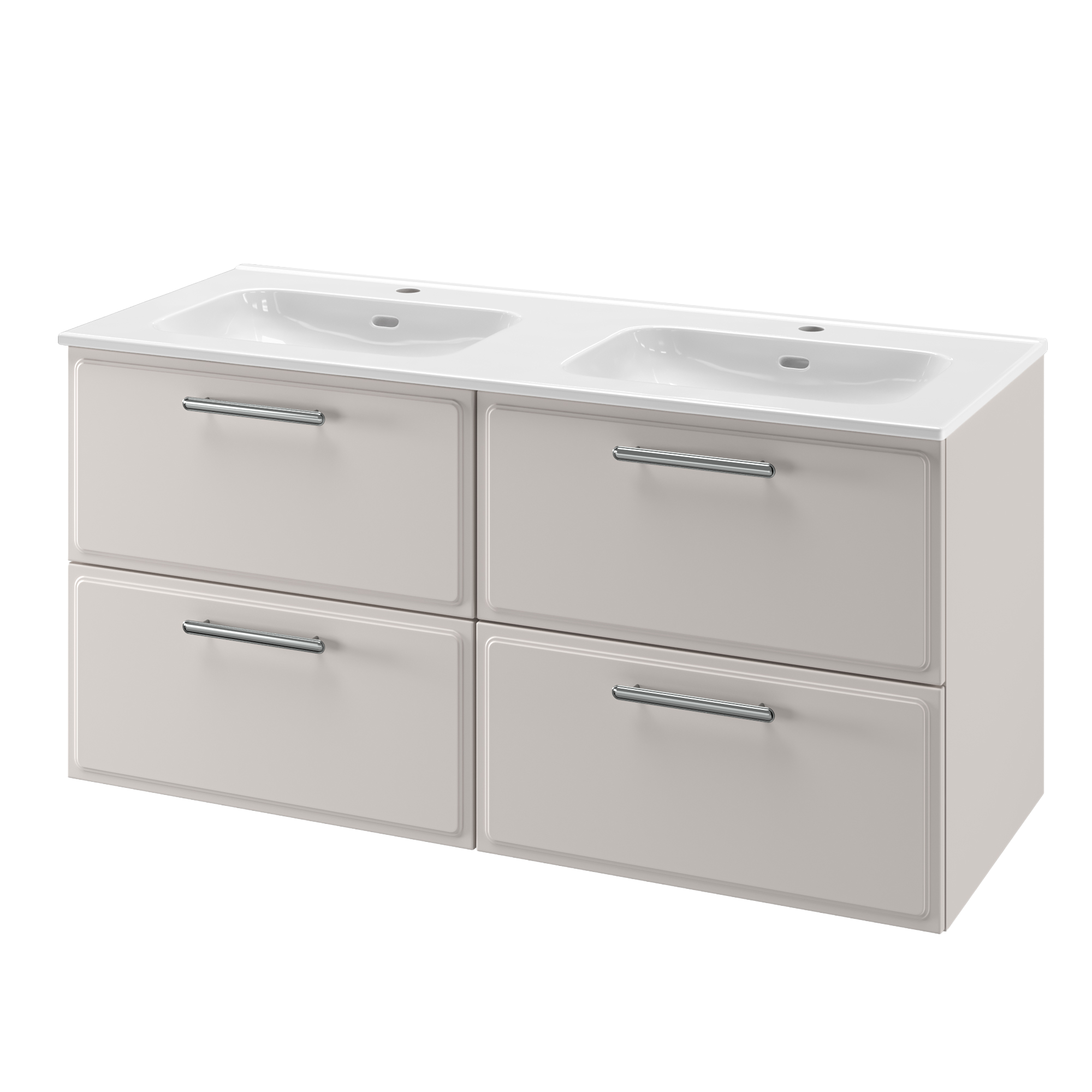 Zestaw szafka pod umywalkę z 2 umywalkami Pearl 4 szuflady 120 cm biała Sensea
