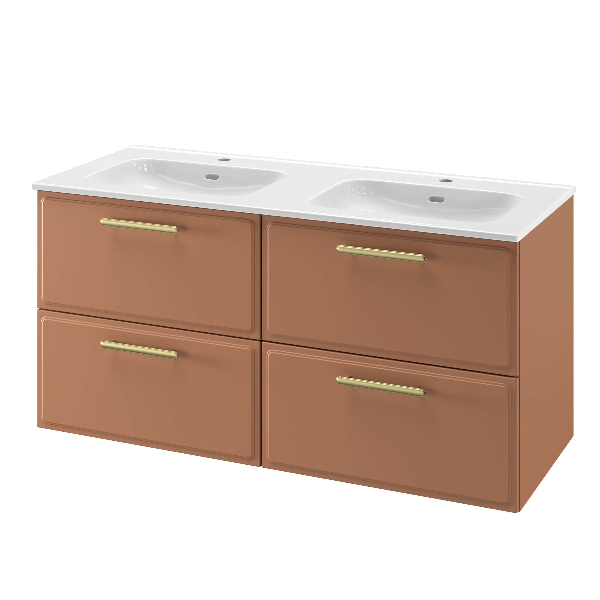 Zestaw szafka pod umywalkę z 2 umywalkami Pearl 4 szuflady 120 cm terrakota Sensea