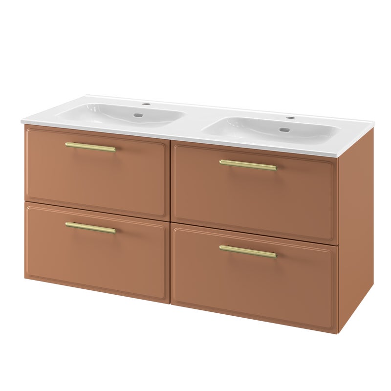 Zestaw szafka pod umywalkę z 2 umywalkami Pearl 4 szuflady 120 cm terrakota Sensea