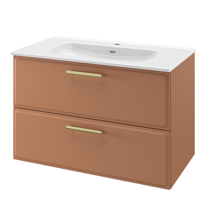 Zestaw szafka pod umywalkę z umywalką Pearl 2 szuflady 90 cm terrakota Sensea