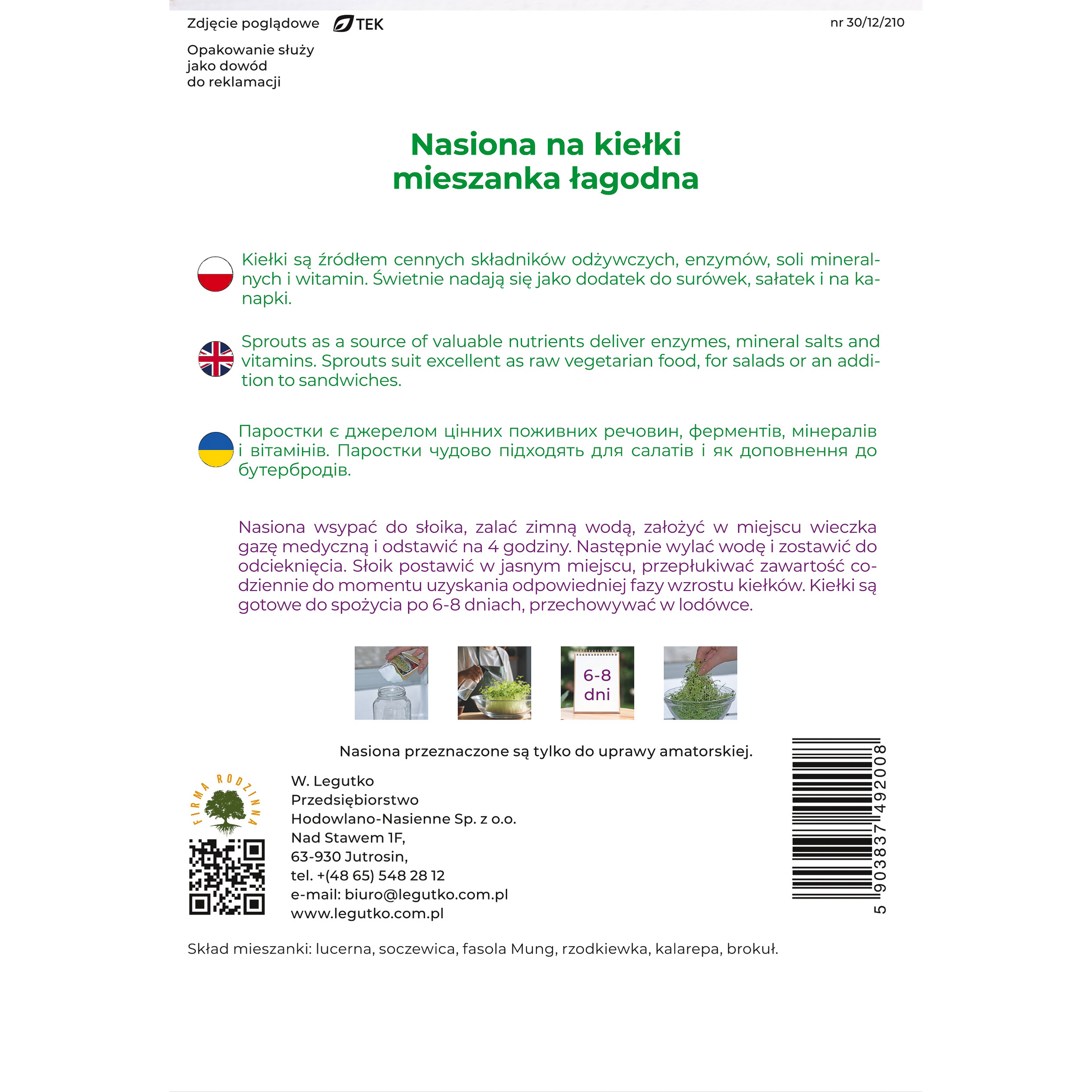 Mieszanka Łagodna nasiona na kiełki 30g W. Legutko - 4