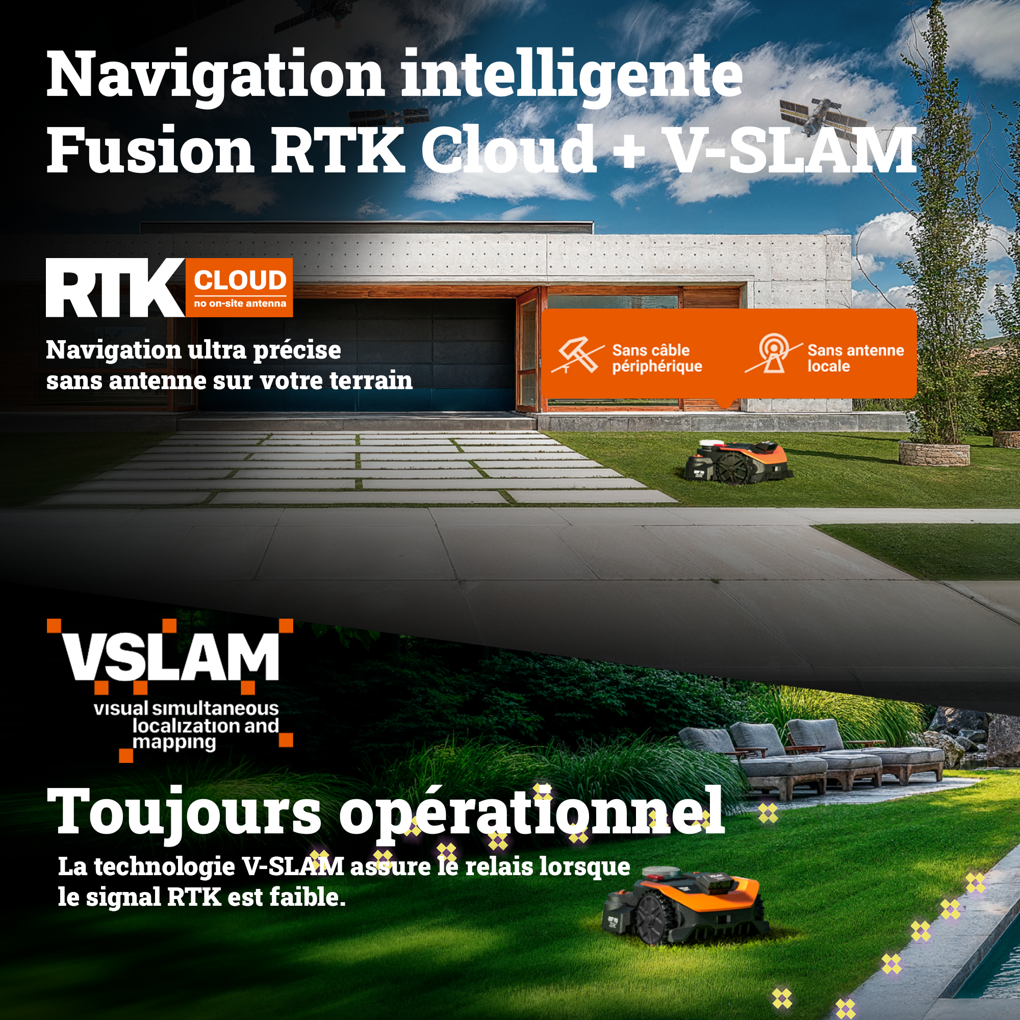 Robot tondeuse connecté sans fil WORX VISION CLOUD 2WD - Jusqu'à 1200m² - WR312E - 3