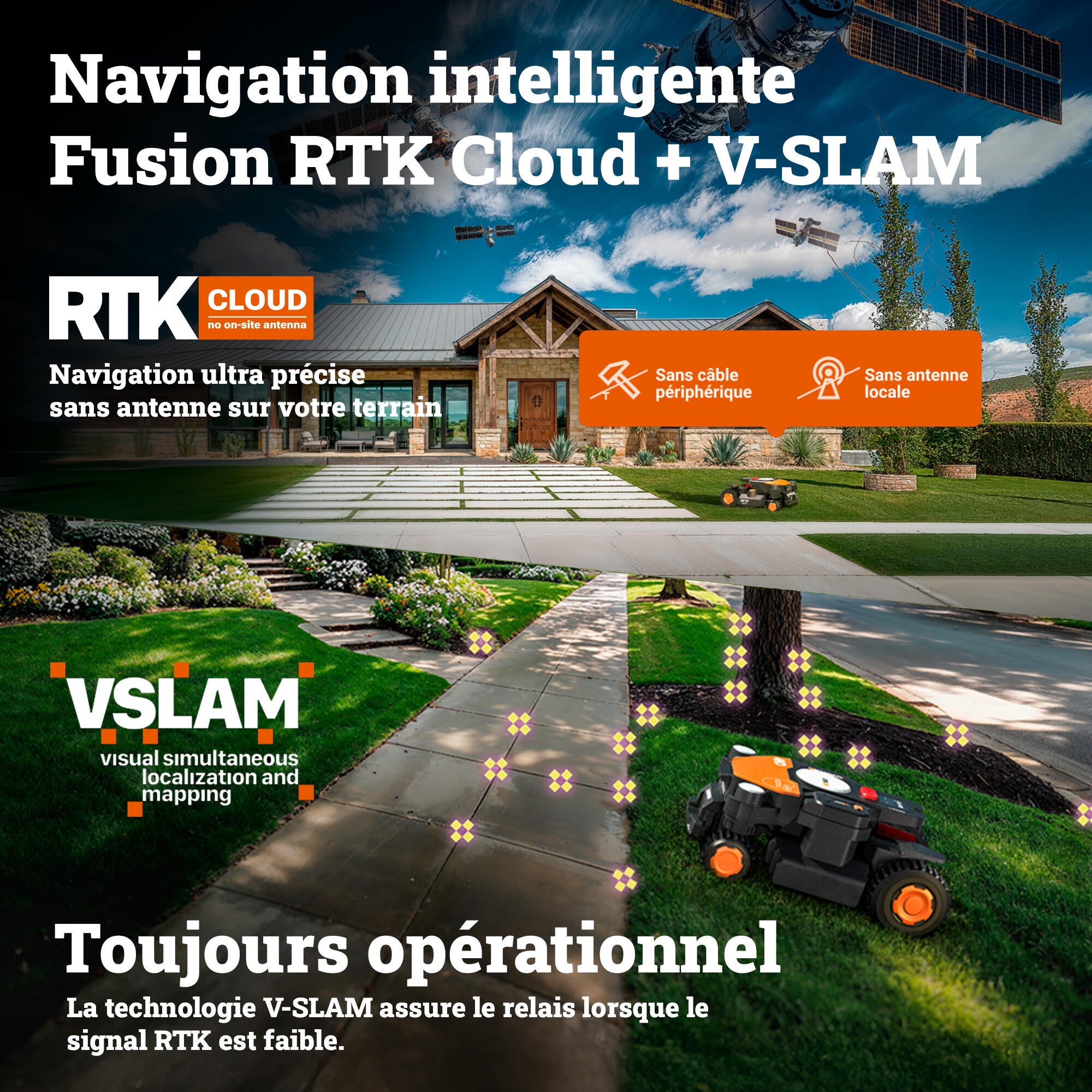 Robot tondeuse connecté WORX VISION CLOUD 4WD - Jusqu'à 4000m² - WR344E - 3