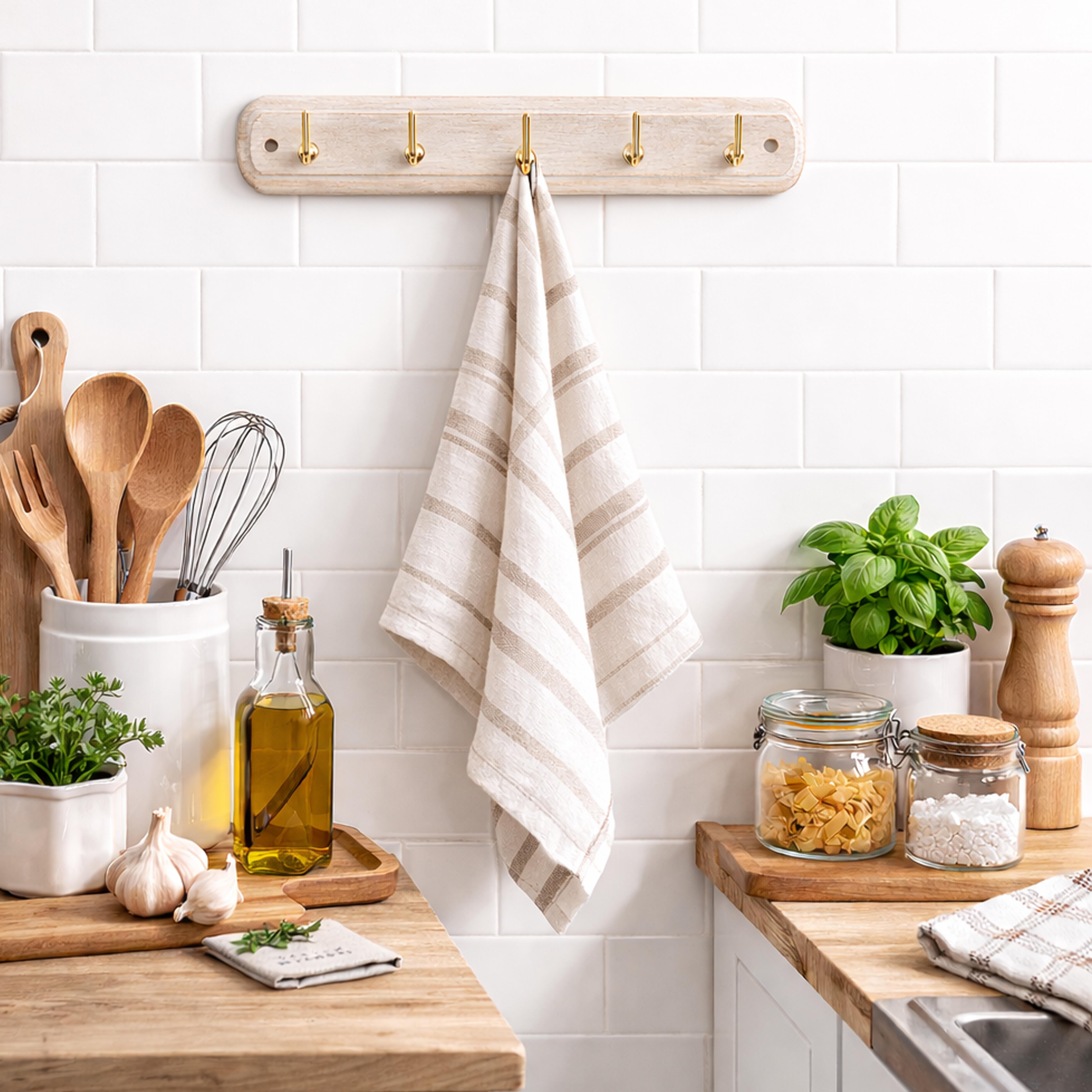 Gancio adesivo in legno  bianco 5 ganci H45 X L195 mm  portata max 5 Kg - 2