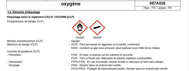 Bouteille vide d’oxygène 0,5 m³ PRODIGE S02  - AIR LIQUIDE FRANCE 
