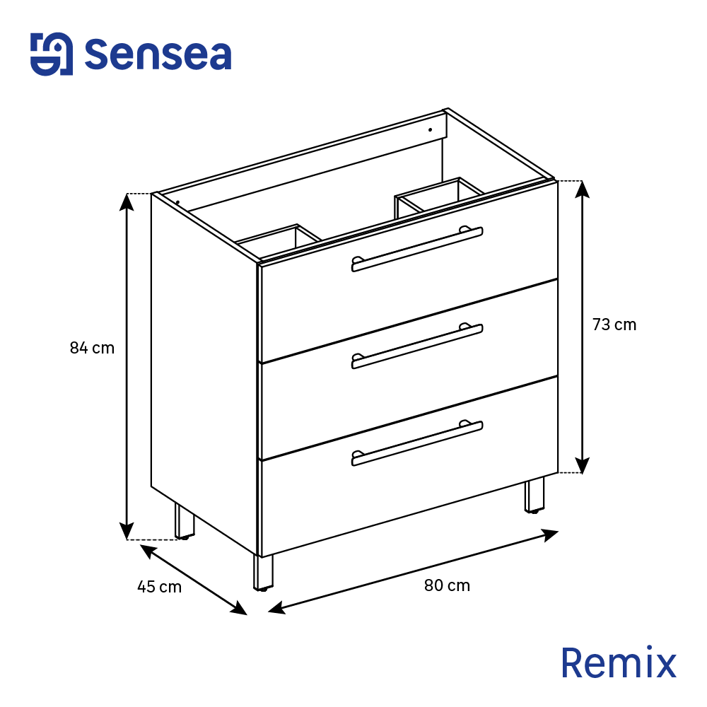 Base Remix 3 cassetti, L80 X P45 X H57.7 cm rovere grigio, con piedini ...