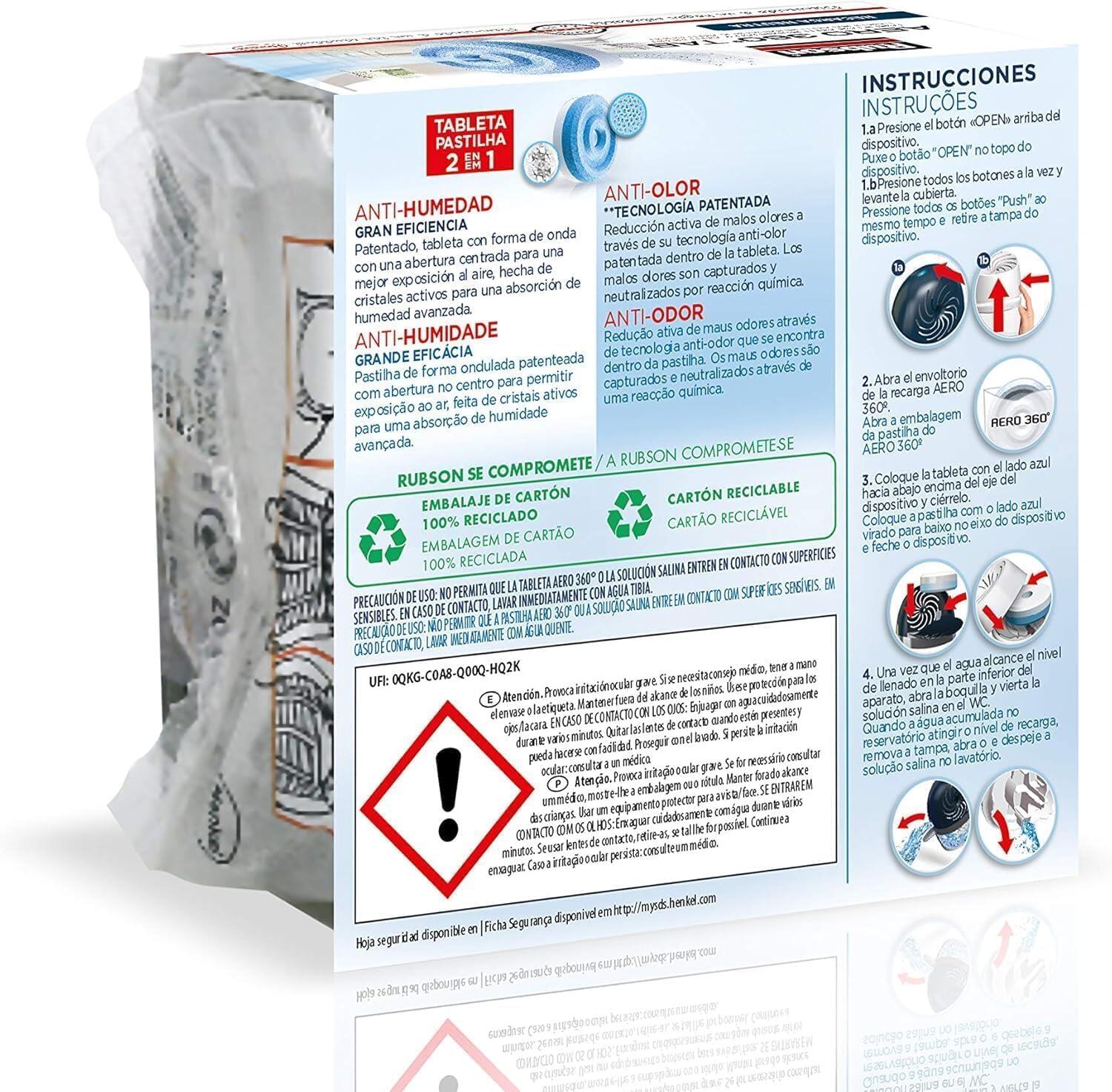 Recambio de absorbe humedad  RUBSON 450 gr para uso en estancia hasta 22m2. Perfume Neutro. 1 recarga en pastilla. Vida útil 4 semanas. - 7