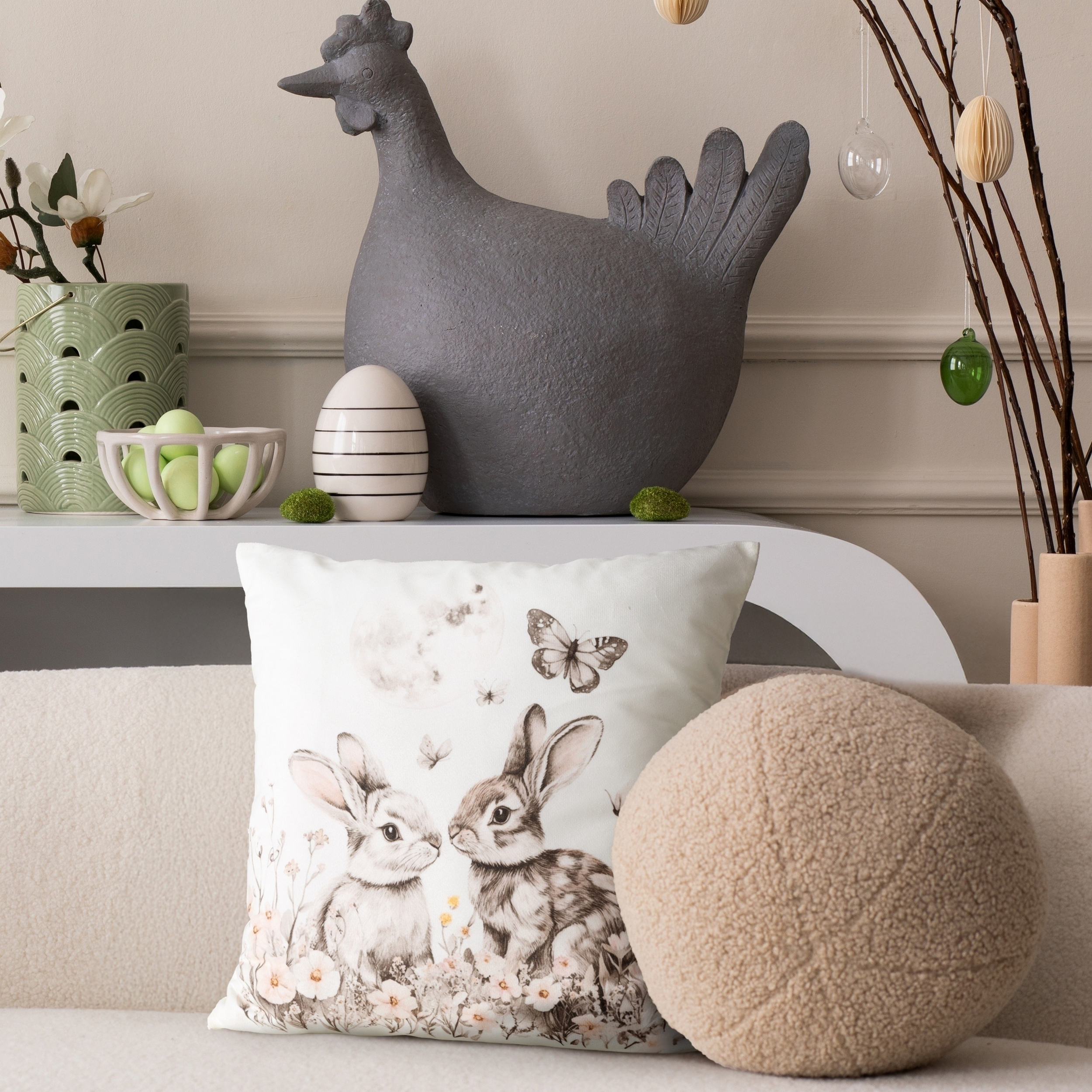Poduszka Wiosna Zając kremowo-brązowa 45 x 45 cm - 2