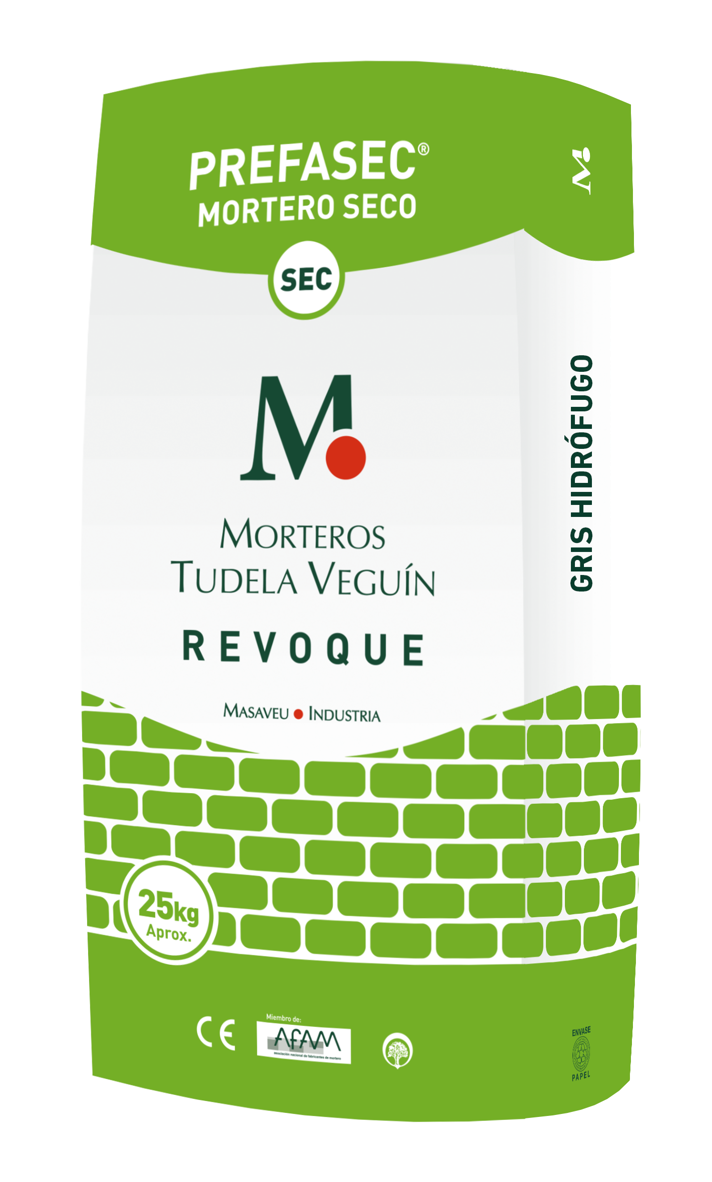 MORTERO DE REVOCO EN CAPA GRUESA TUDELA VEGUIN PREFASEC REVOQUE HIDRÓFUGO G 25 KG GRIS - 2
