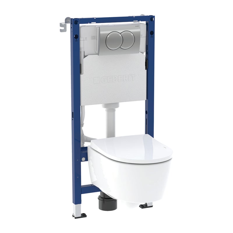 Zestaw podtynkowy WC Naro Mini + miska WC bezkołnierzowa + deska wolnoopadająca + przycisk Delta chrom Geberit