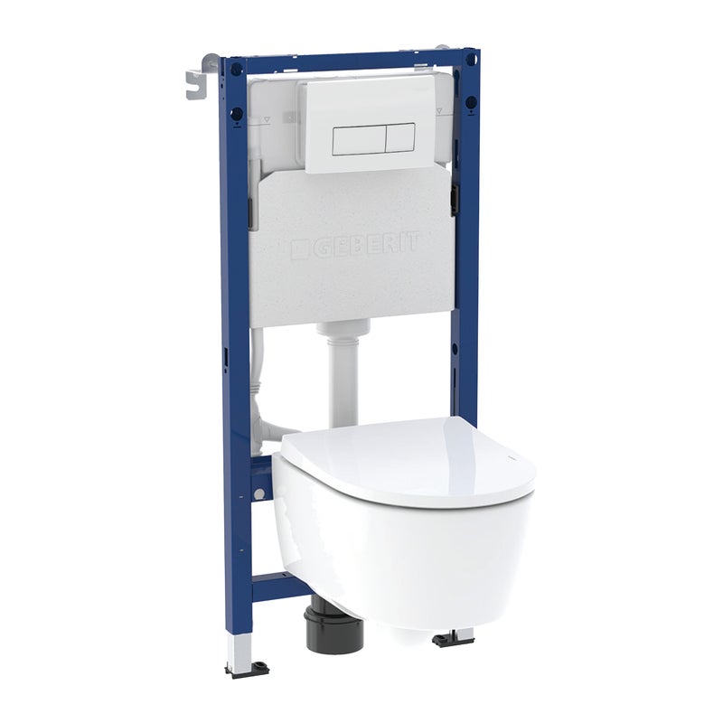 Zestaw podtynkowy WC Naro Mini + miska WC bezkołnierzowa + deska wolnoopadająca + przycisk Delta 50 biały połysk Geberit