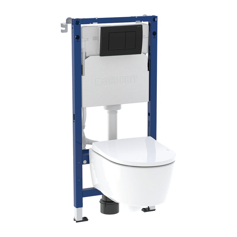 Zestaw podtynkowy WC Naro Mini + miska WC bezkołnierzowa + deska wolnoopadająca + przycisk Delta 30 czarny Geberit