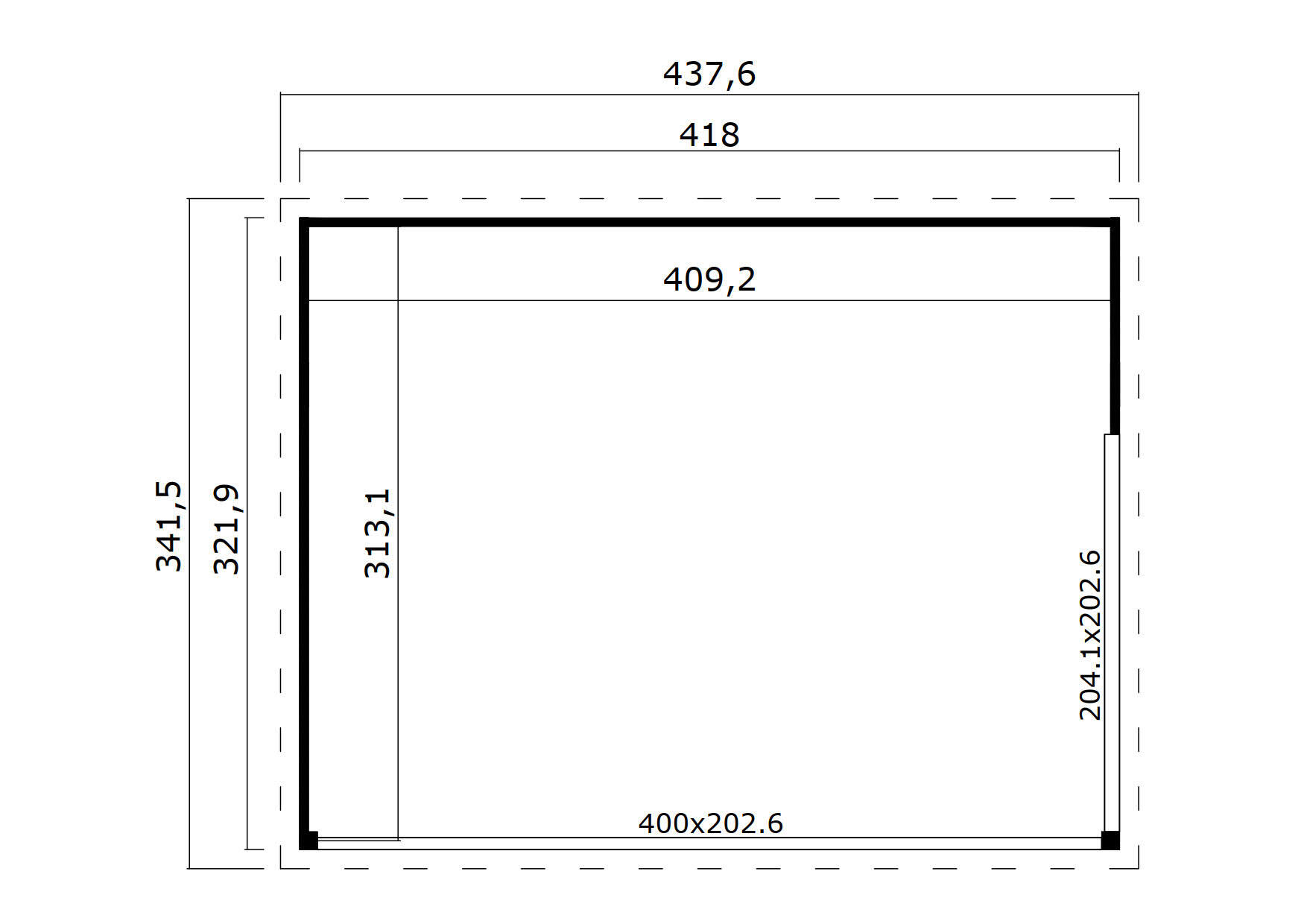 Estudio de jardín de madera DOMEO 4 de 438x239x342 cm y 15 m2 con 44 mm espesor y doble puerta corredera LASITA MAJA - 2