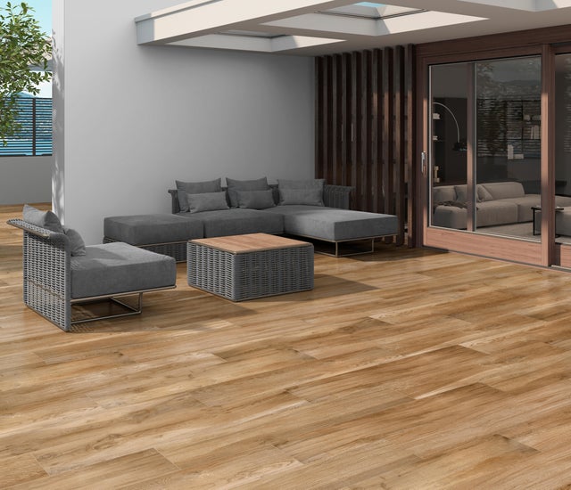 Carrelage sol extérieur effet bois l.23 x L.120 cm - Irati Beige