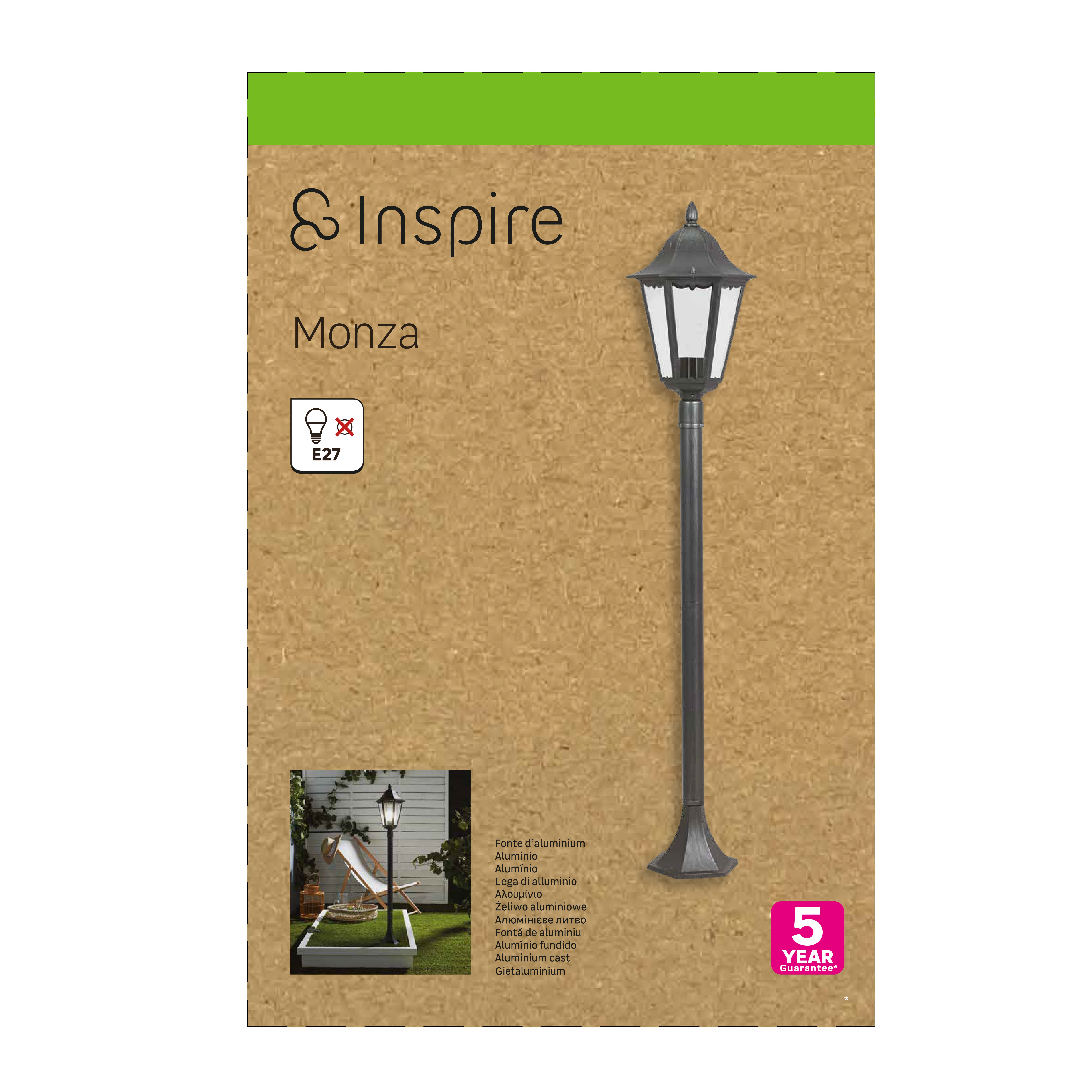 Lampione da giardino, Monza H 120 cm, nero, IP44 INSPIRE - 6