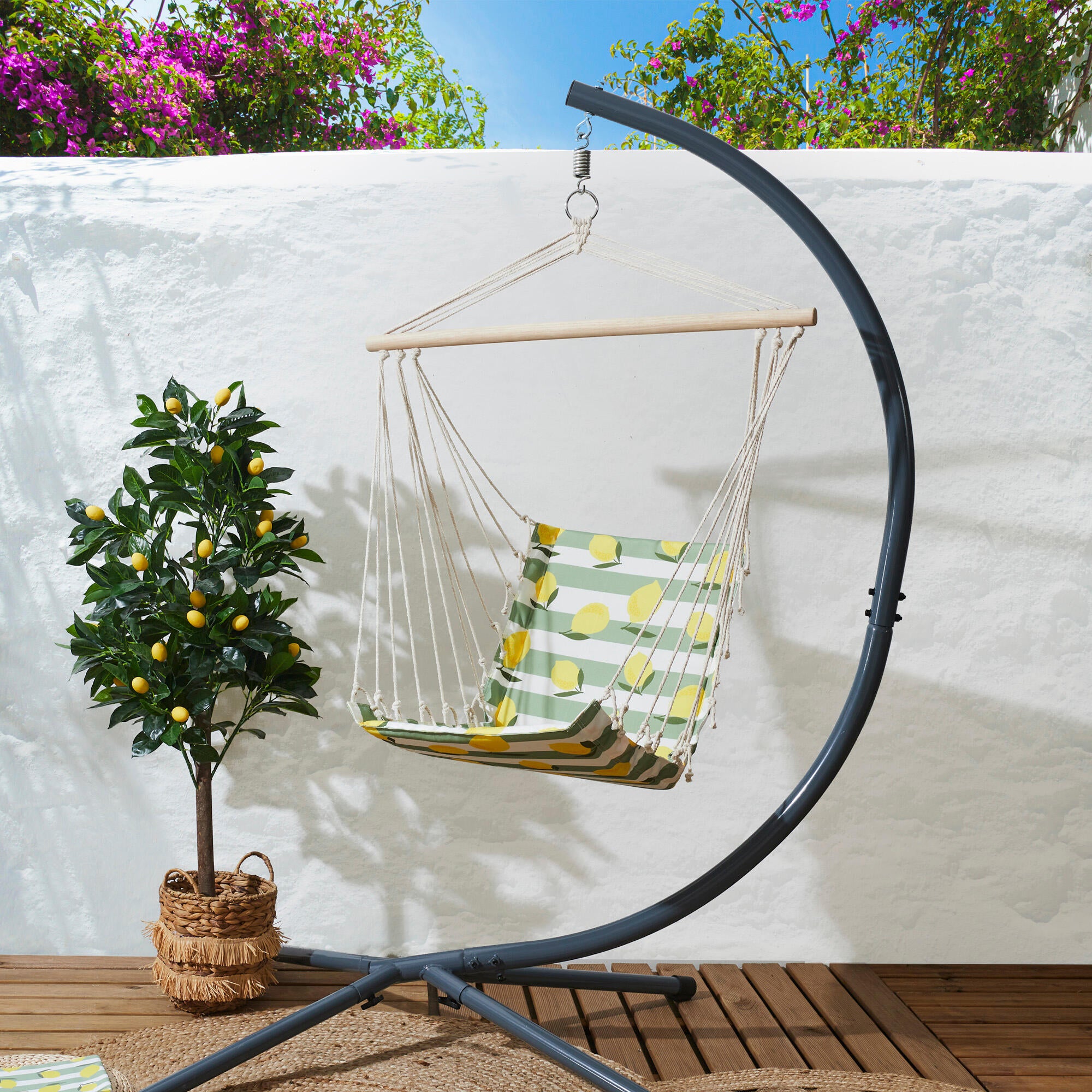 Silla colgante de tela limones multicolor de 50x50x50 cm que soporta hasta 100 kg