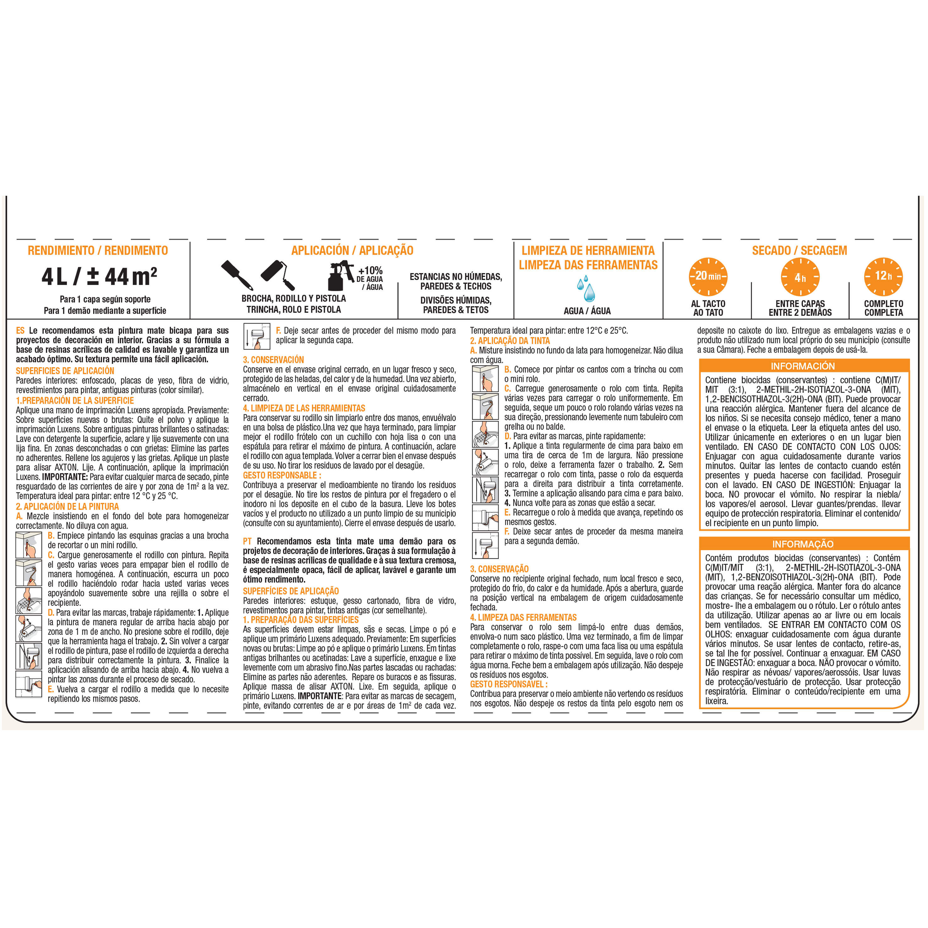 Pintura de interior salones y habitaciones LUXENS color cream 5 mate 4L para paredes y techos - 9