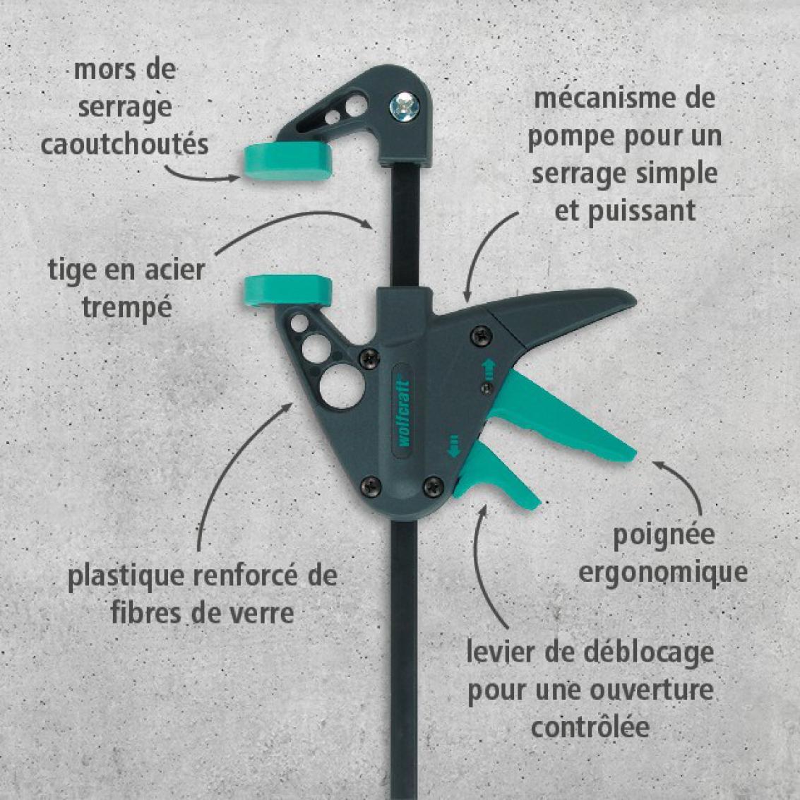 Lot de 2 mini serre-joints à une main WOLFCRAFT, 110 mm - 2