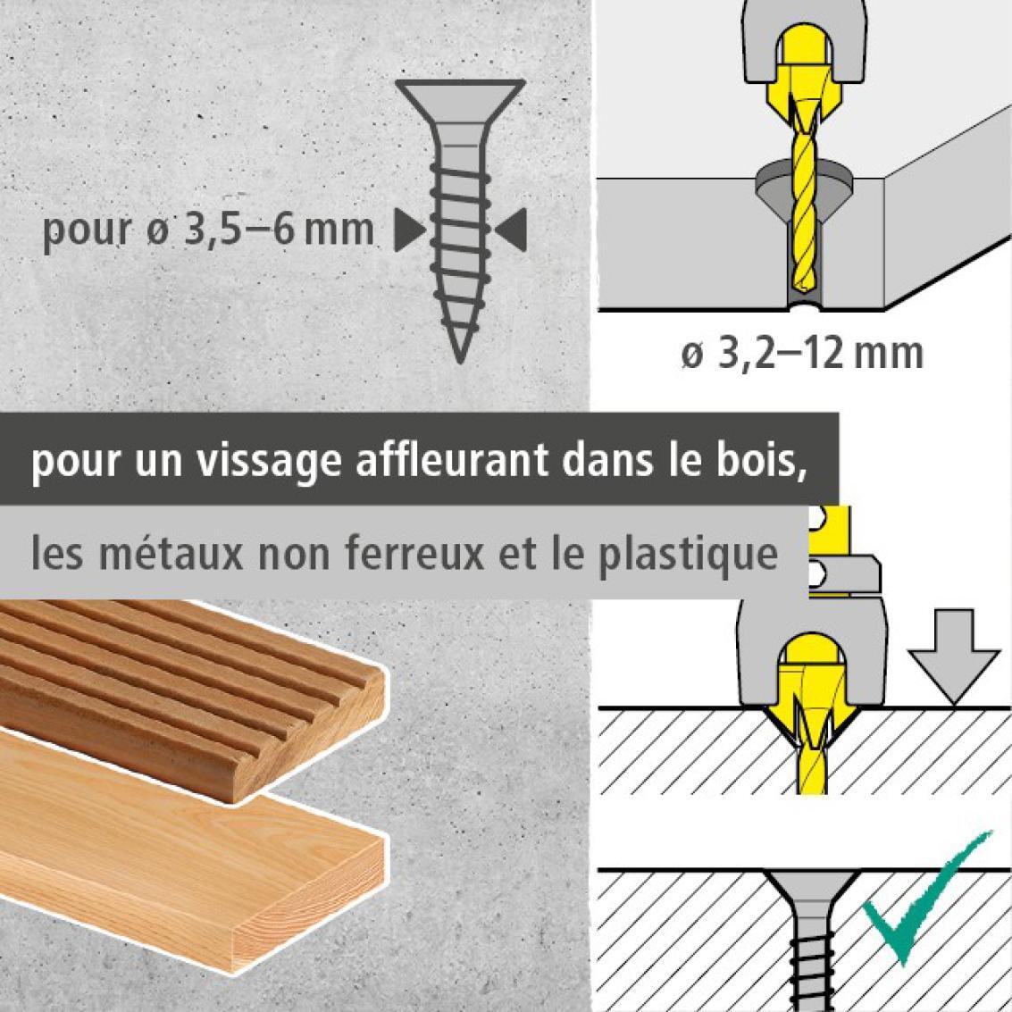 Foret avec fraisoir et butée de profondeur WOLFCRAFT Diam 3.2 à 12 mm - 3