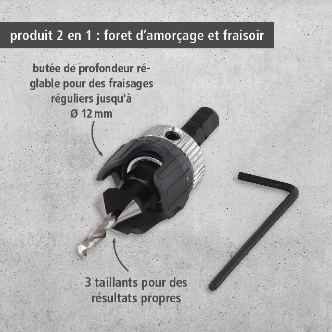 Foret avec fraisoir et butée de profondeur WOLFCRAFT Diam 3.2 à 12 mm - 2