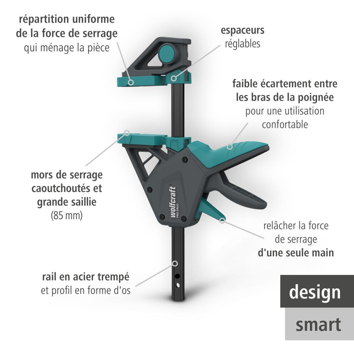 Serre-joint à une main WOLFCRAFT, 700 mm - 3