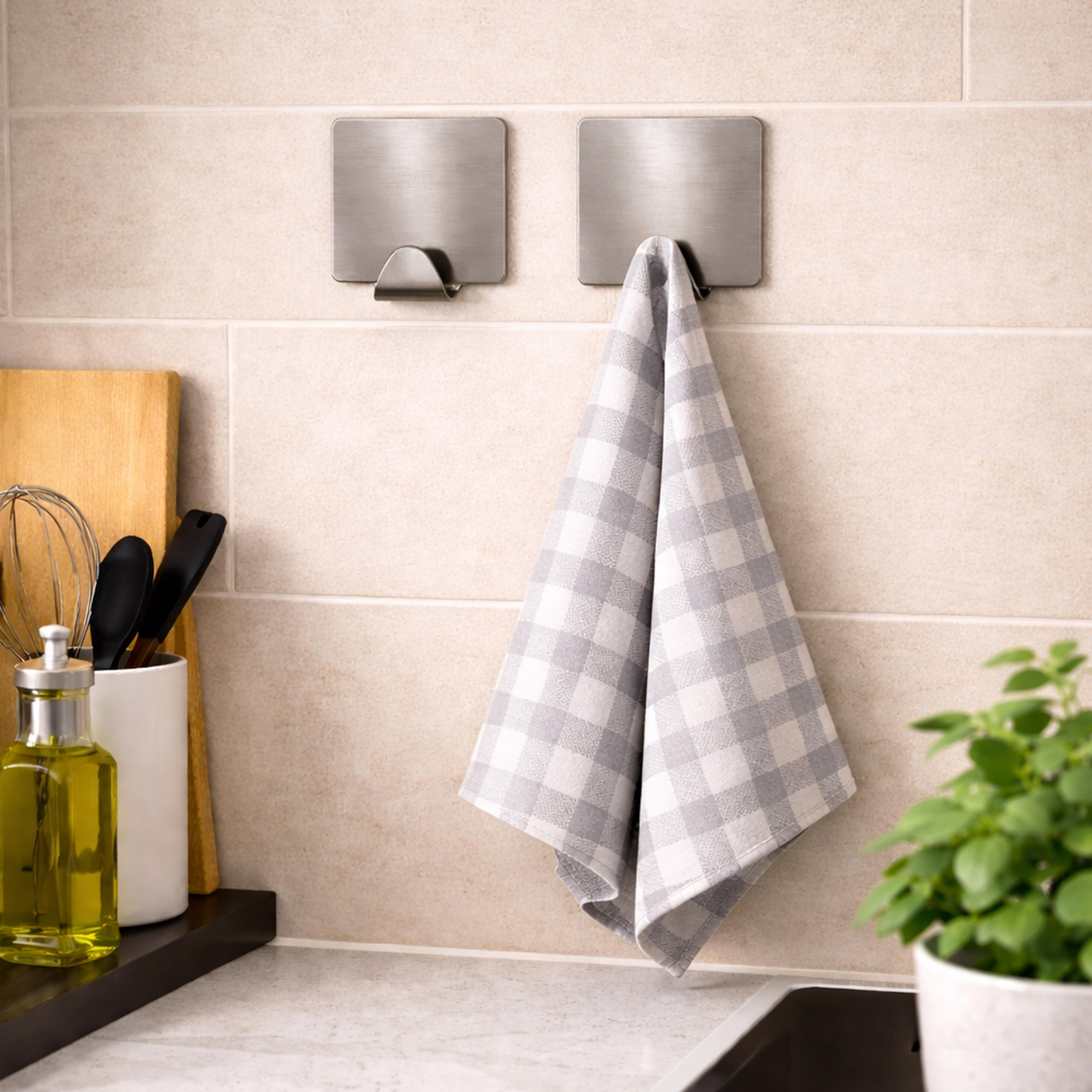 Gancio adesivo in acciaio  grigio H35 X L30 mm  portata max 5 Kg, 2 pezzi - 2