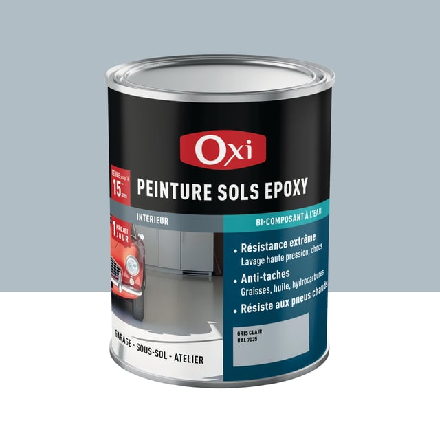 Peinture sol Epoxy OXI, RAL 7035, gris clair satiné, 2 l
