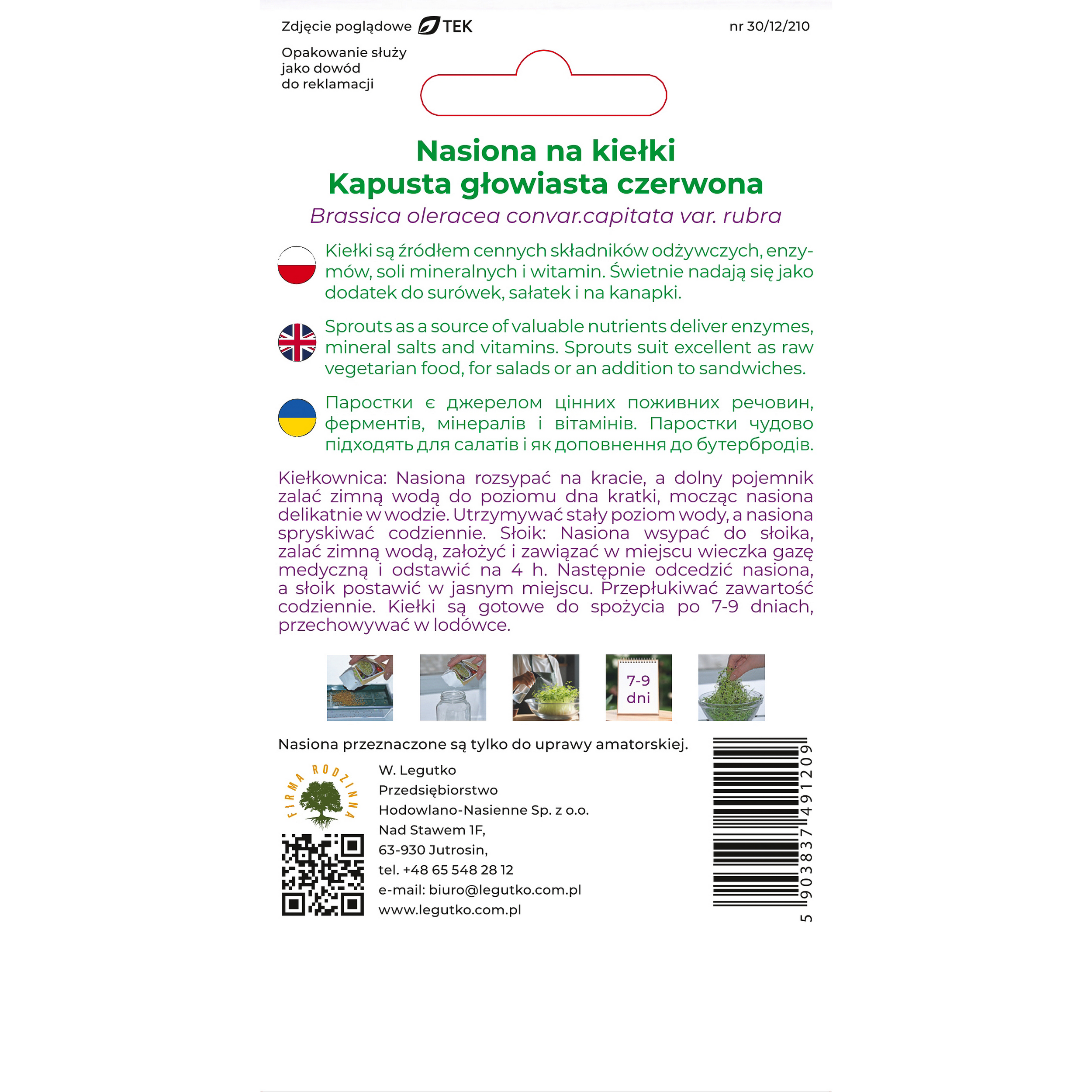 Kapusta głowiasta czerwona nasiona na kiełki 10g W. Legutko - 3