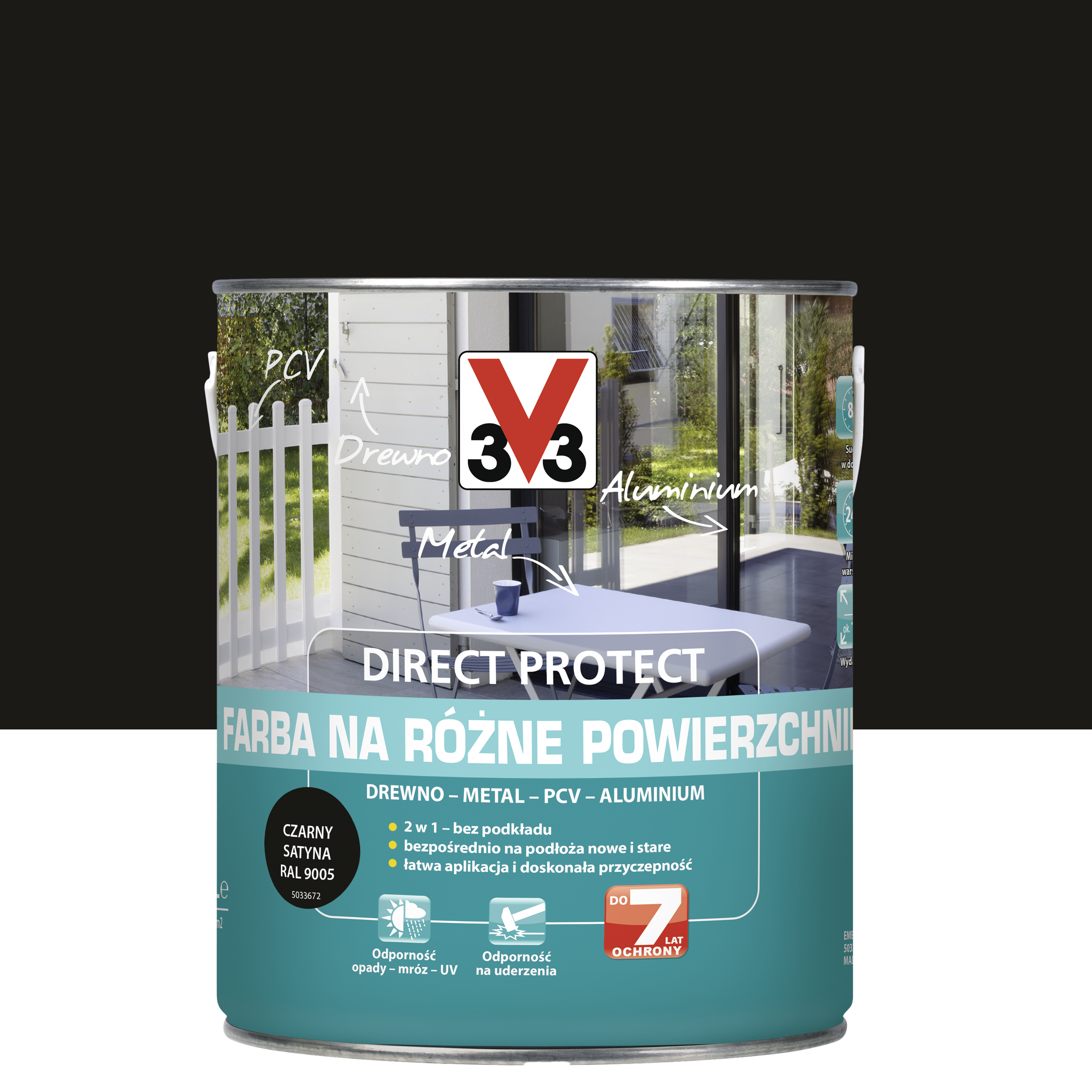 Farba zewnętrzna na różne powierzchnie czarny 2.5l Direct Protect 3V3