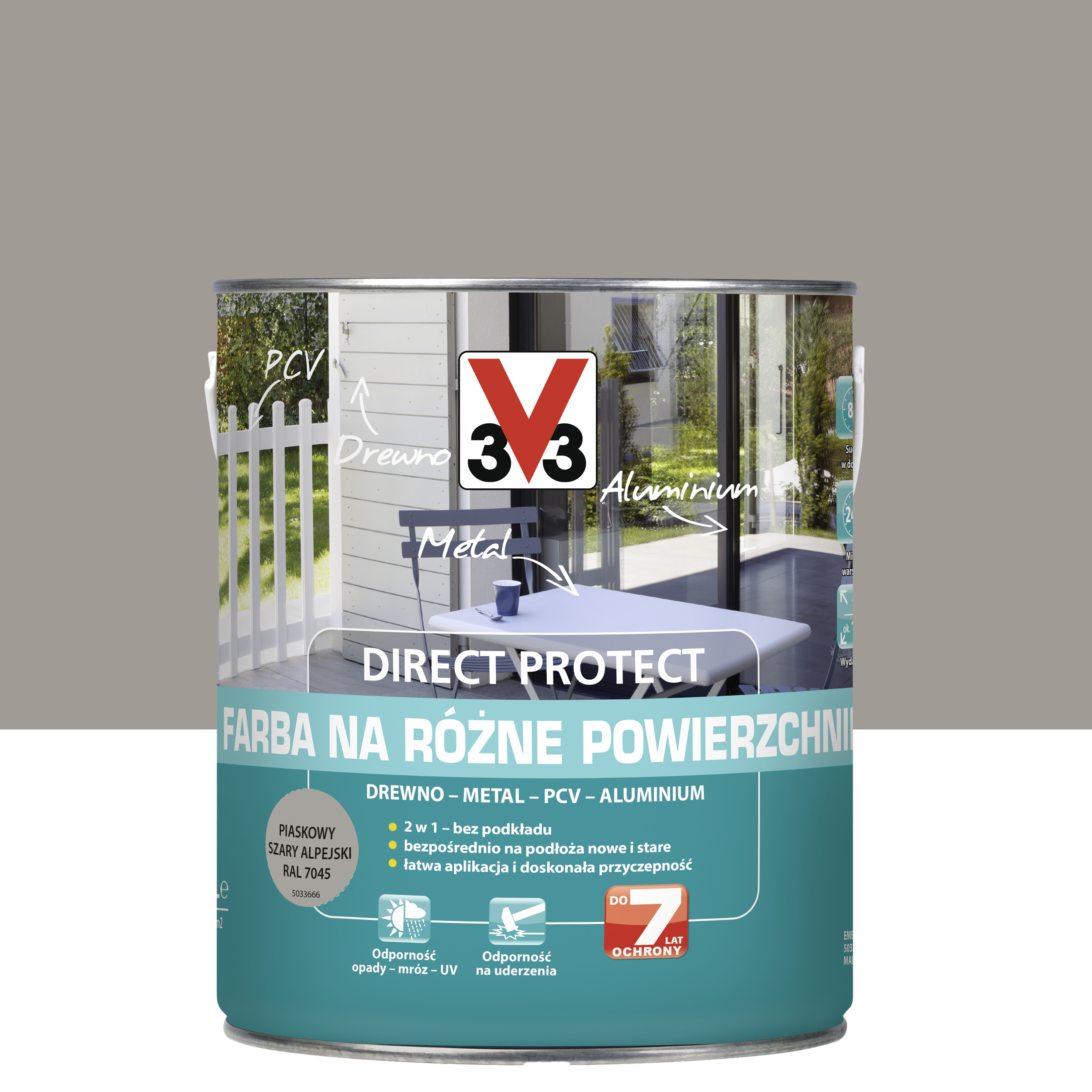 Farba zewnętrzna na różne powierzchnie szary alpejski 2.5l Direct Protect 3V3