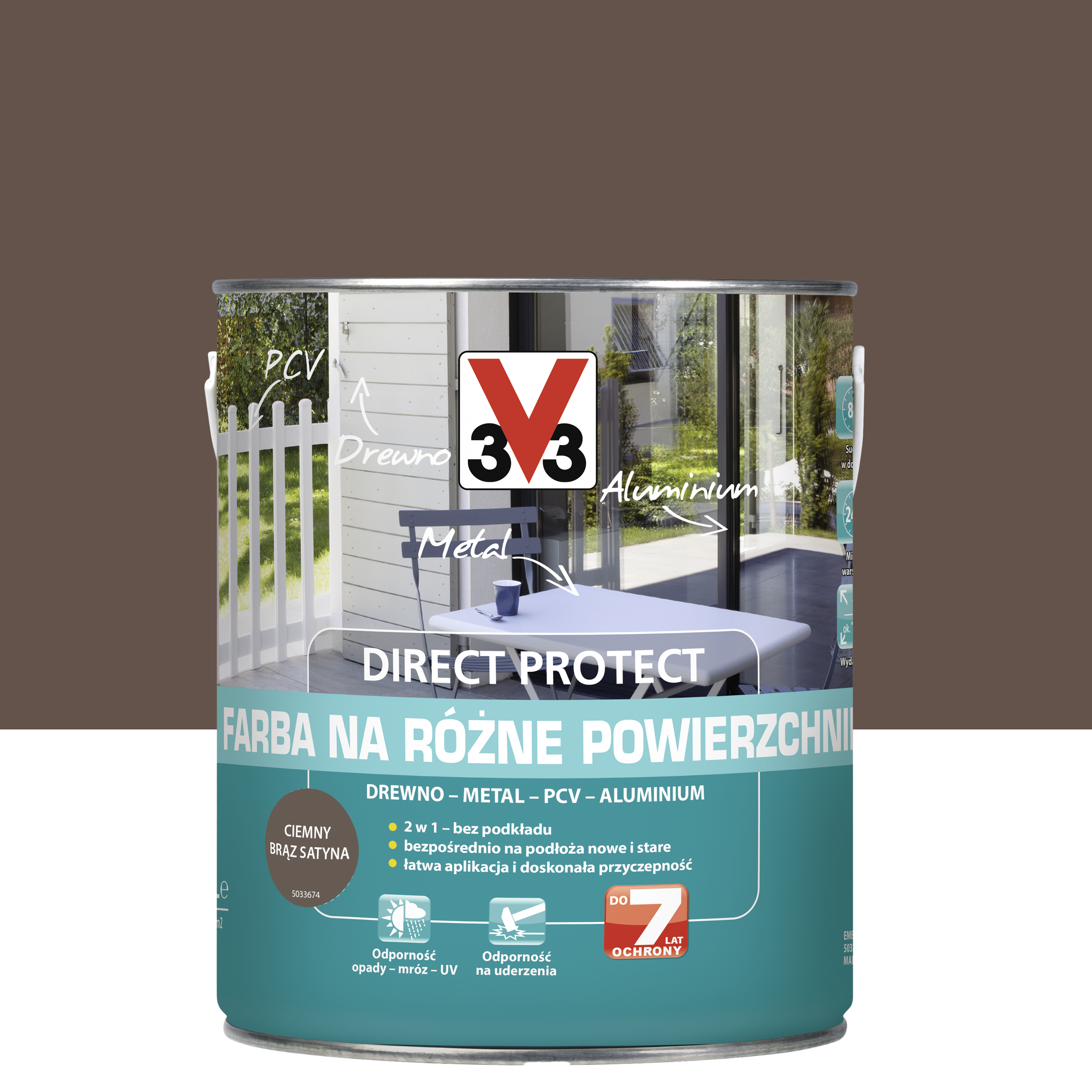 Farba zewnętrzna na różne powierzchnie ciemny brąz 2.5l Direct Protect 3V3