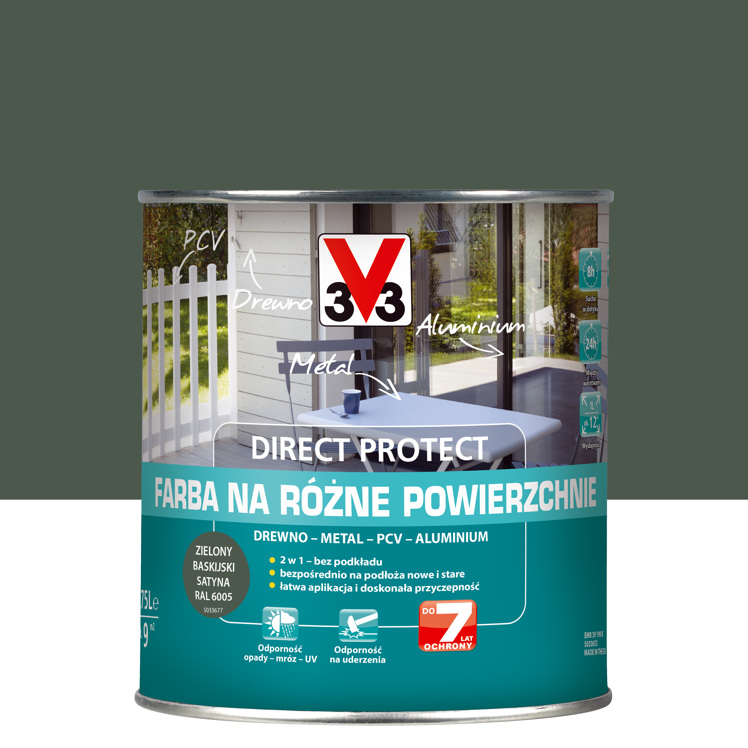 Farba zewnętrzna na różne powierzchnie zieleń baskijska 0.75l Direct Protect 3V3