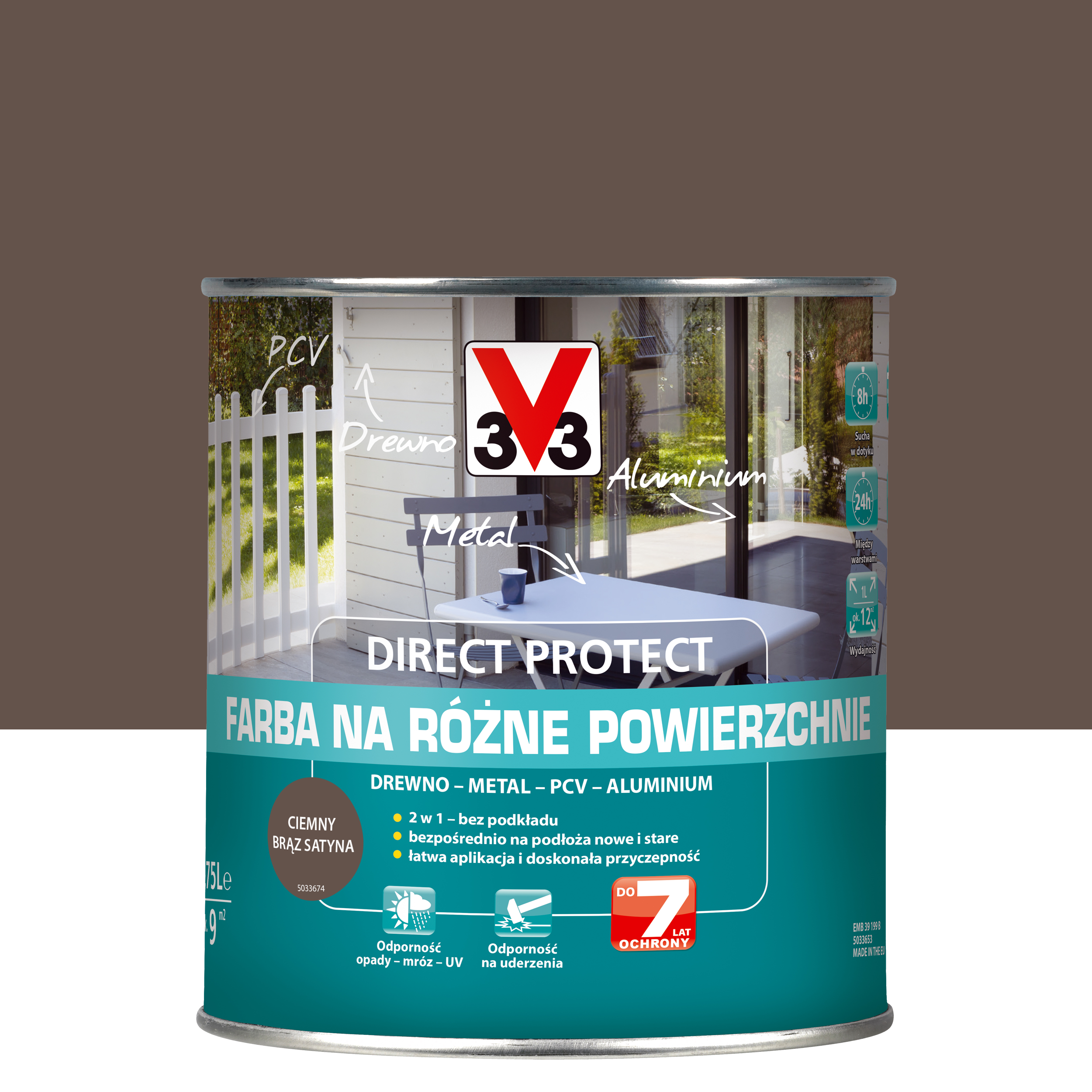 Farba zewnętrzna na różne powierzchnie ciemny brąz 0.75l Direct Protect 3V3