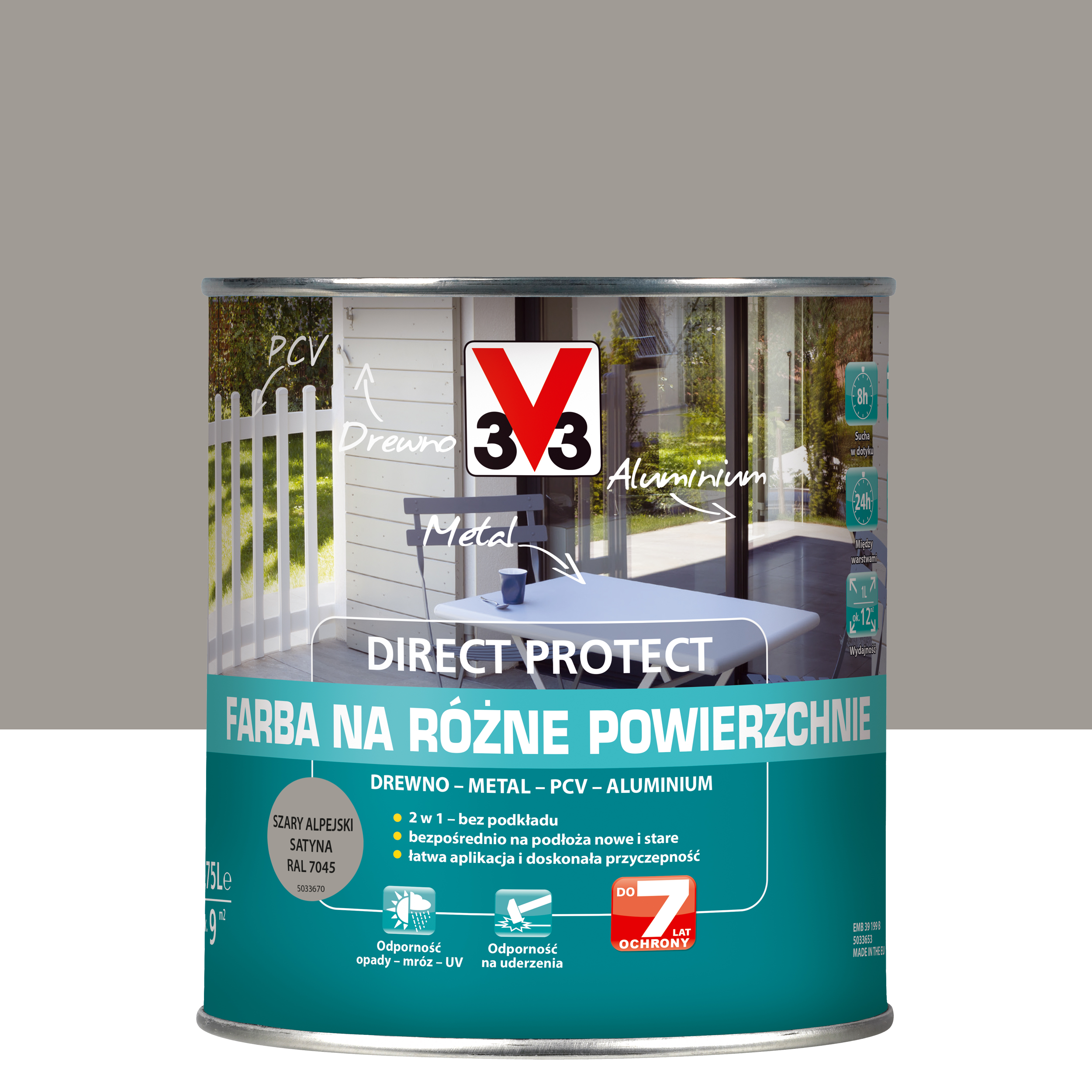 Farba zewnętrzna na różne powierzchnie szary alpejski 0.75l Direct Protect 3V3