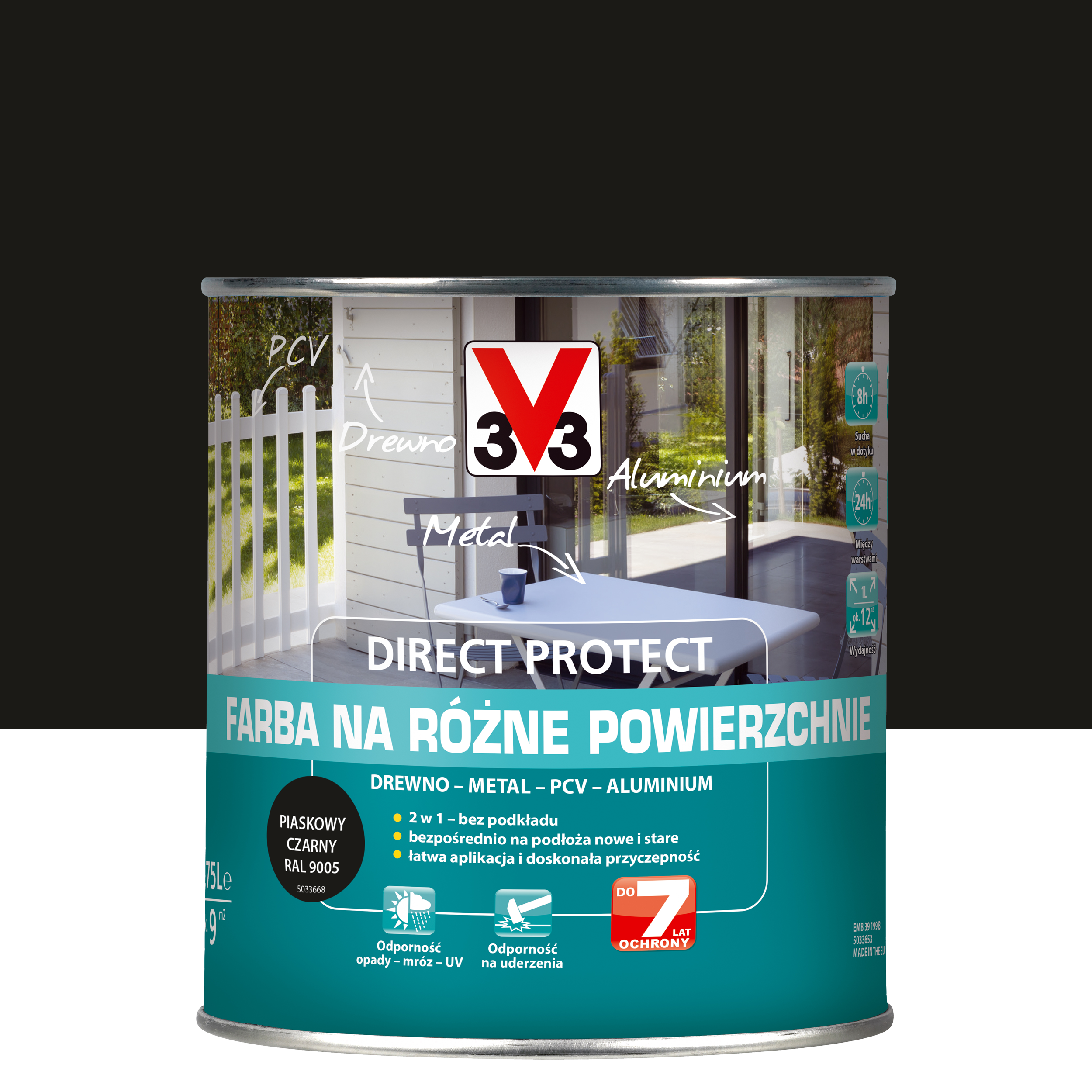 Farba zewnętrzna na różne powierzchnie czarny piaskowy 0.75l Direct Protect 3V3