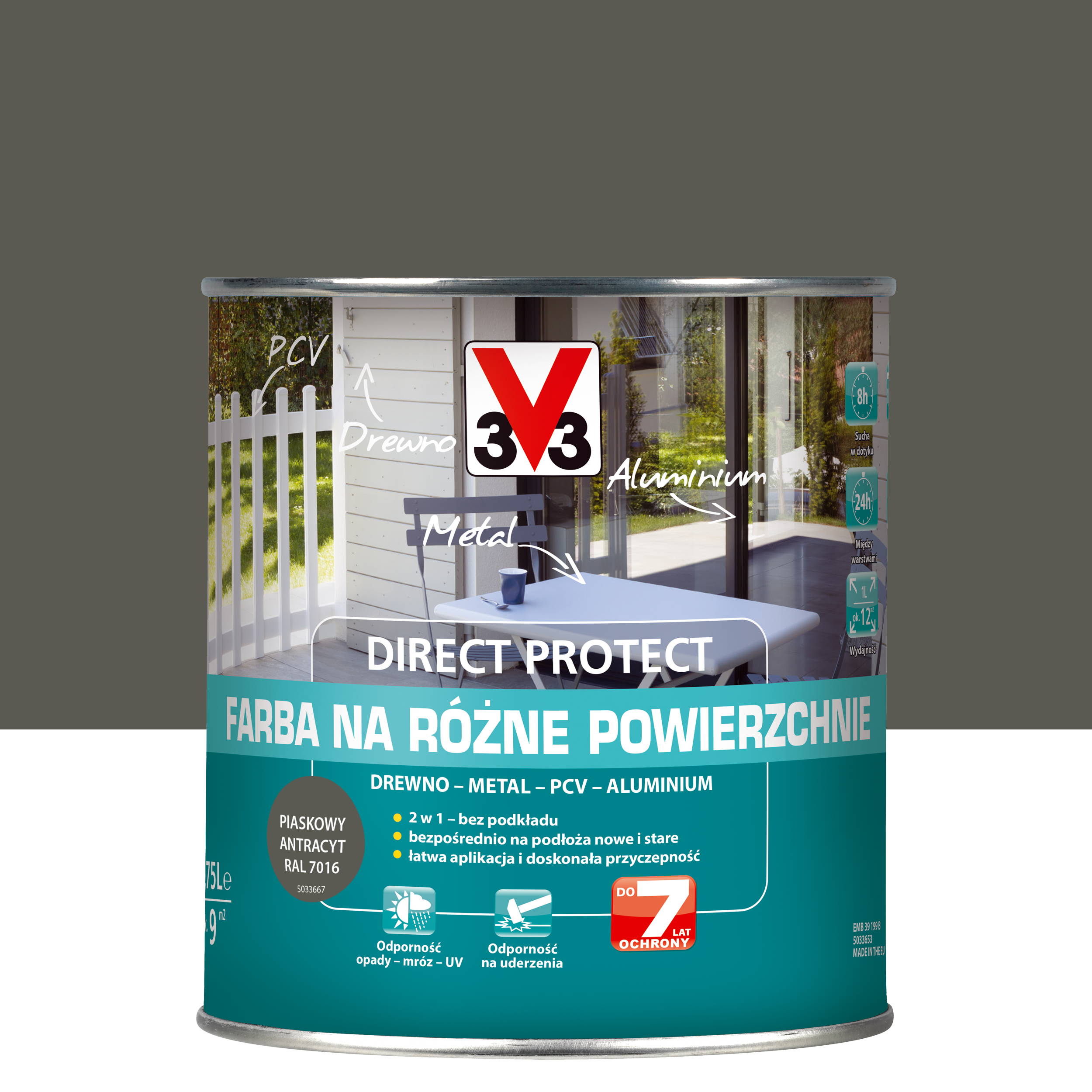 Farba na różne powierzchnie Direct Protect 0.75 l Piaskowy antracyt V33