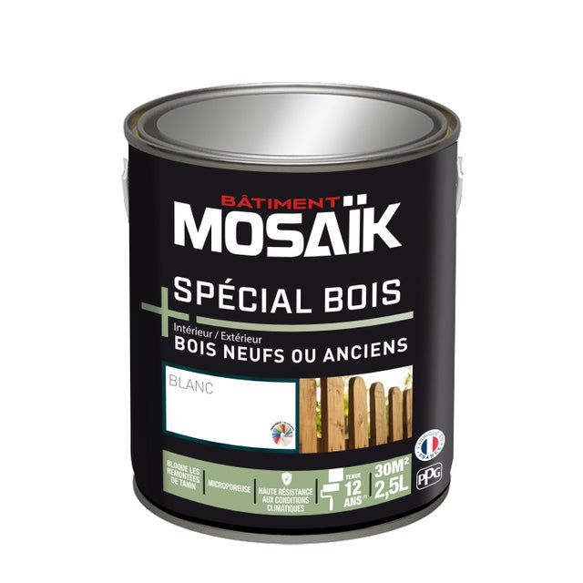 Peinture bois acrylique satin blanc 2,5 L - MOSAÏK