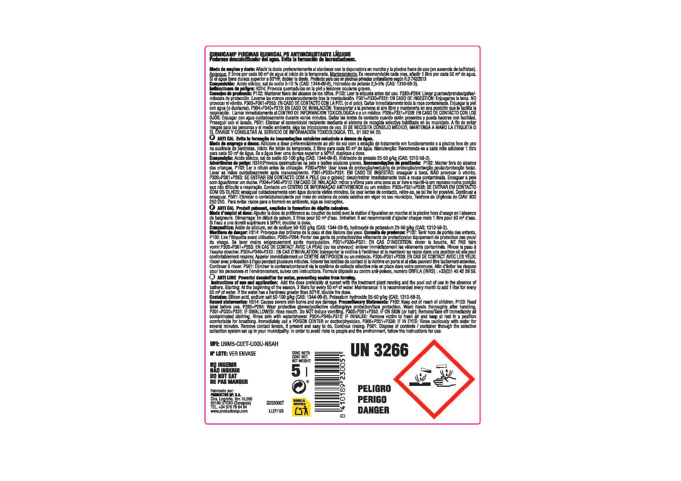 ANTIINCRUSTANTE LÍQUIDO 5L QUIMICAMP QUIMICAL PS - 3