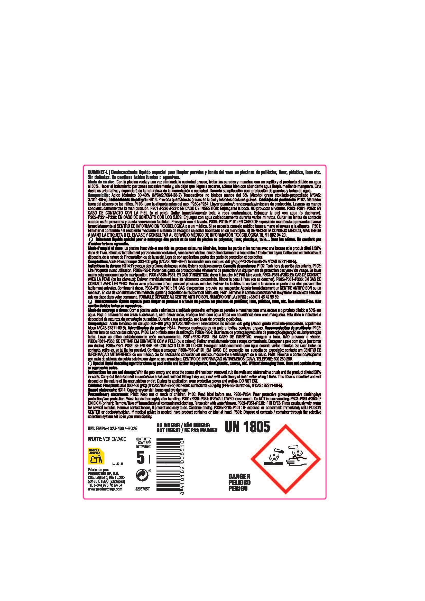 DESINCRUSTANTE LÍQUIDO 5L QUIMICAMP QUIMINET - 2