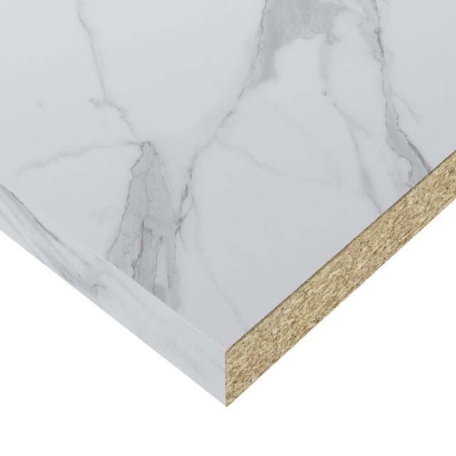 Encimera de cocina laminada hidrófuga Milos Mármol blanco mate 304x63 cm espesor 38mm