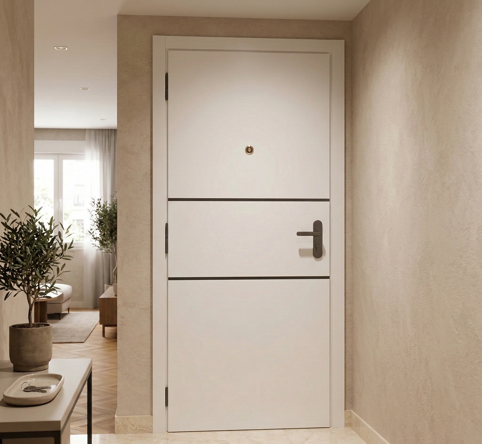 PANEL PUERTA ACORAZADA INTERIOR VT2 LACADA BLANCA NEGRA - 2