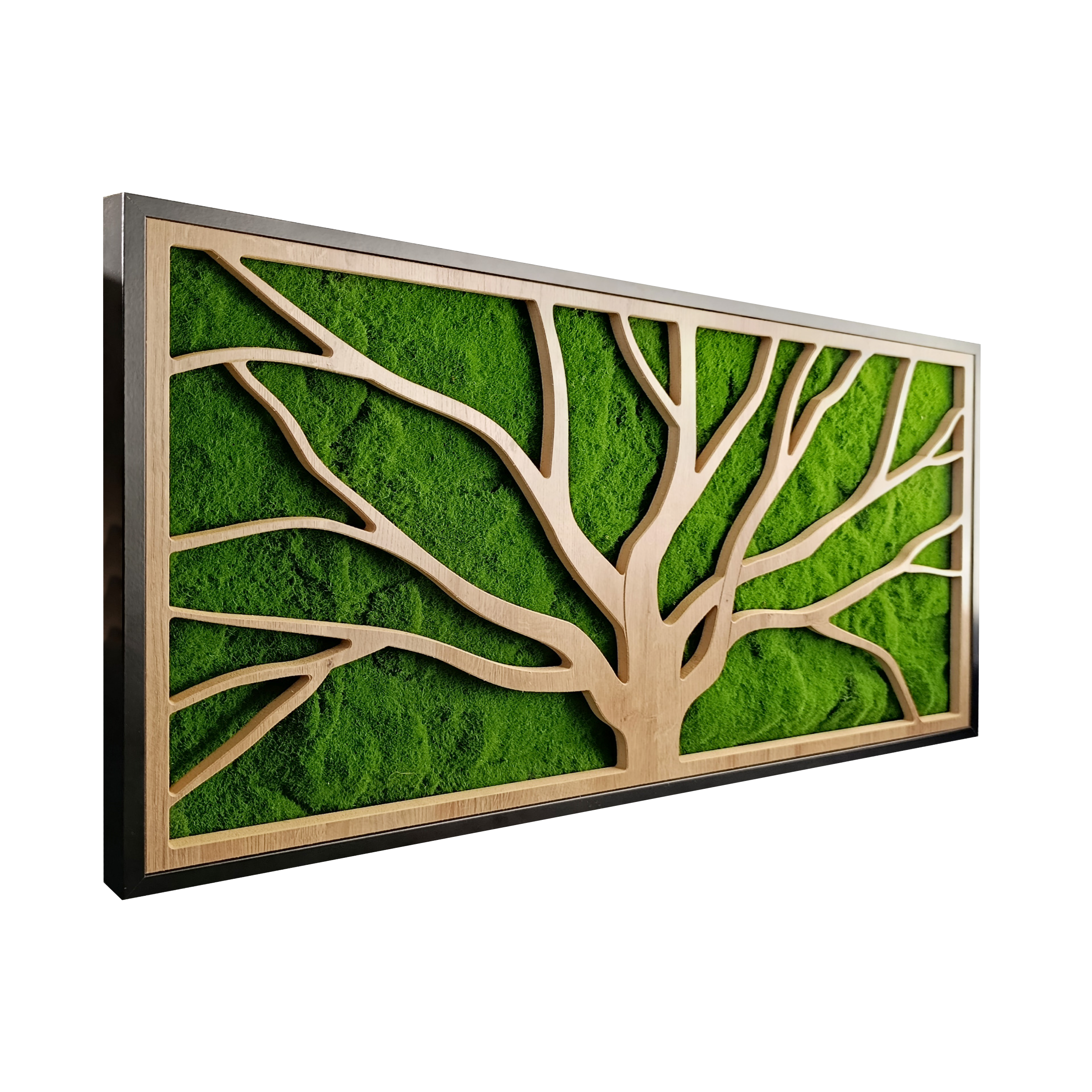 Obraz 3D Green Deco 100 x 50 cm drzewo z mchem jasny dąb czarna rama