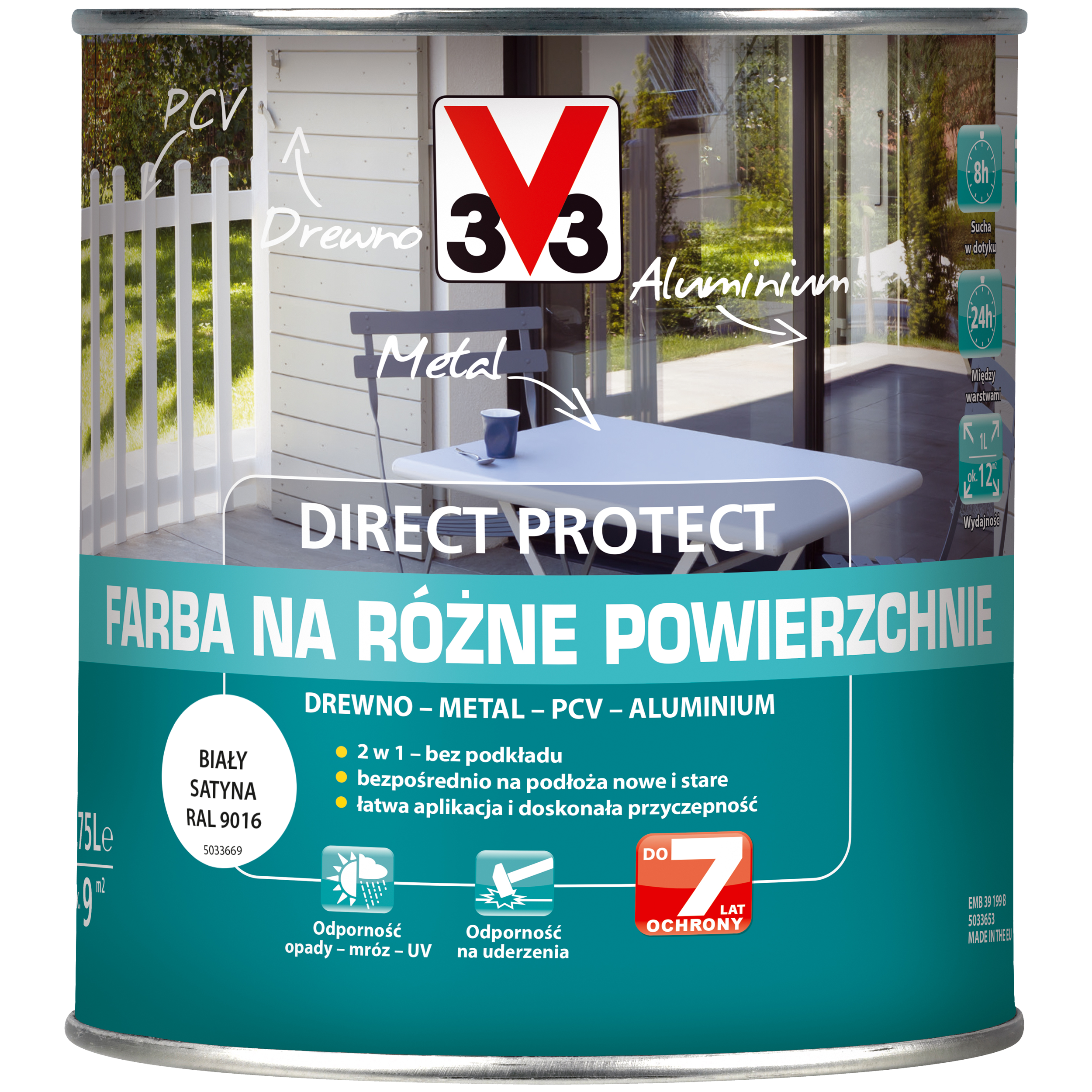 Farba zewnętrzna na różne powierzchnie biała 0.75l Direct Protect 3V3