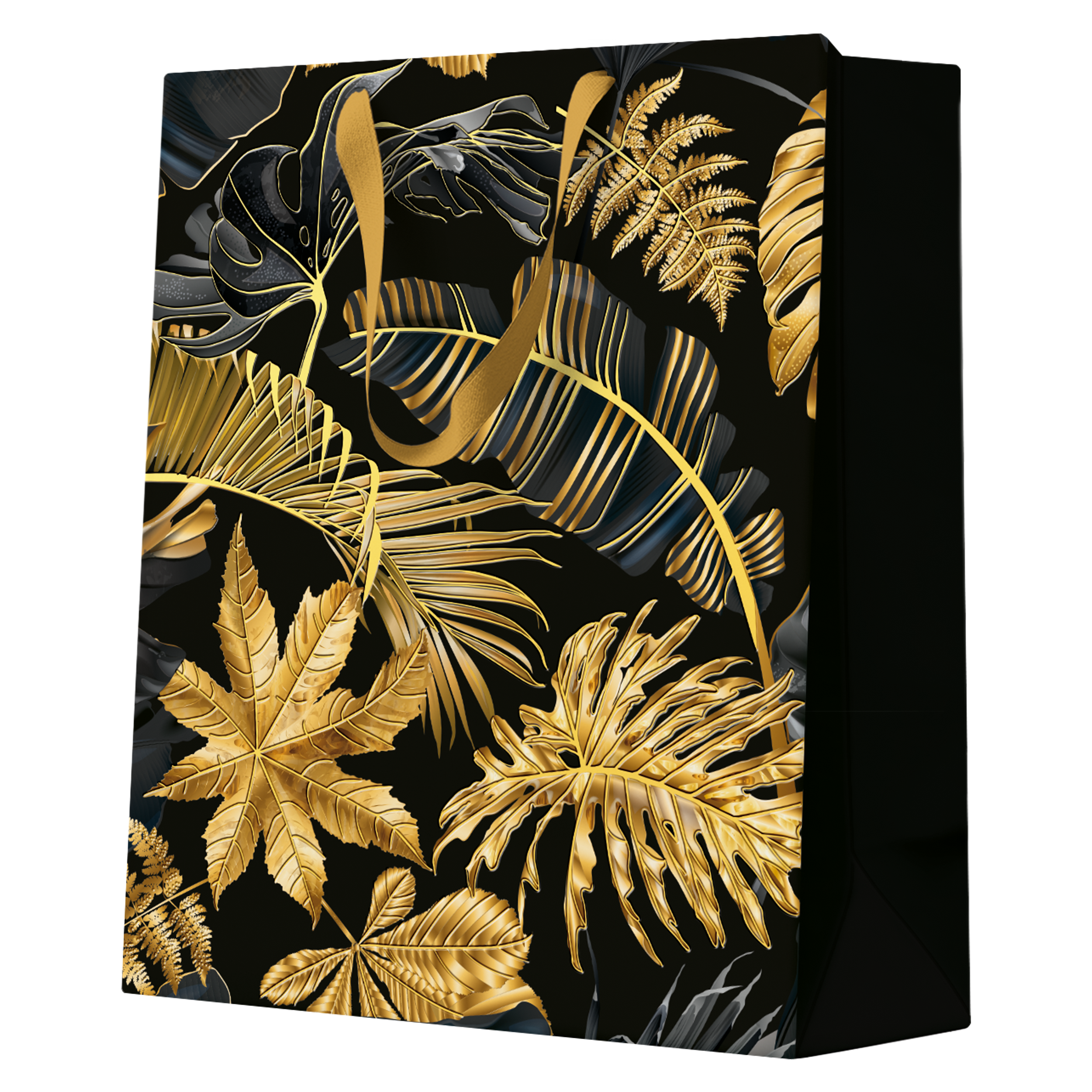 Torba prezentowa papierowa M 20 x 25 cm Gold Leaves czarno-złota