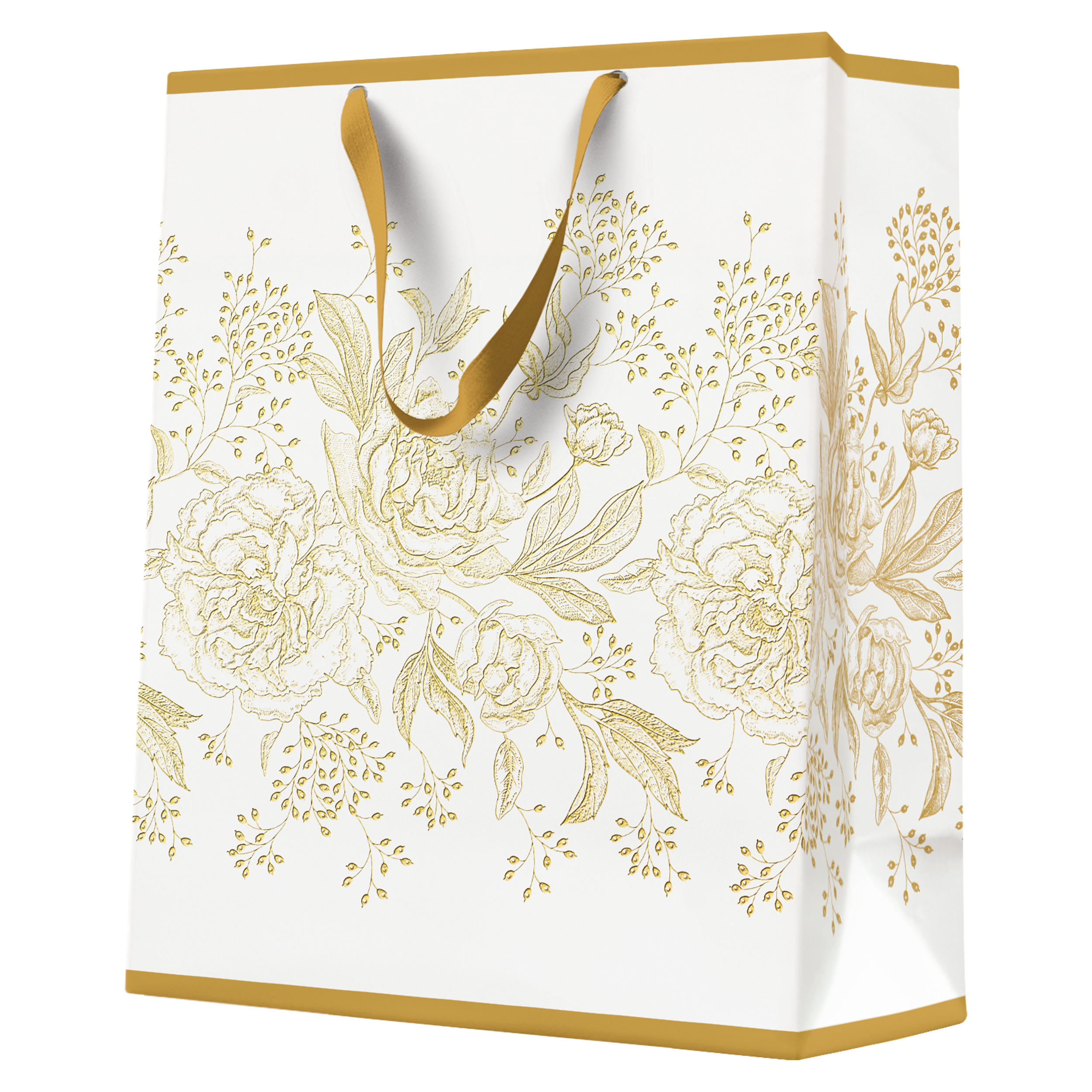 Torba prezentowa papierowa L 26.5 x 33.5 cm Rose Peonie złota